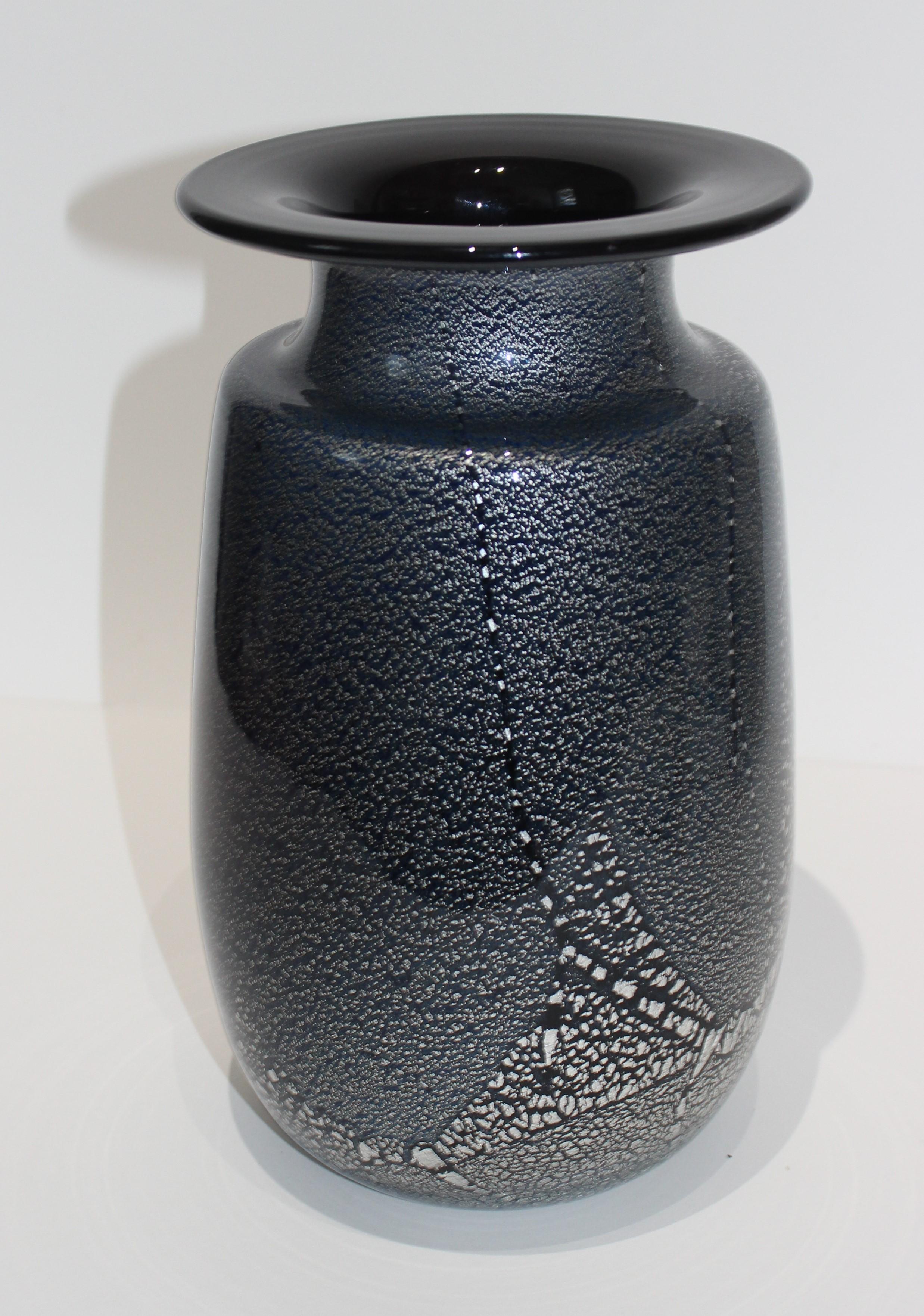Modern Black and Silver Murano Glass Vase