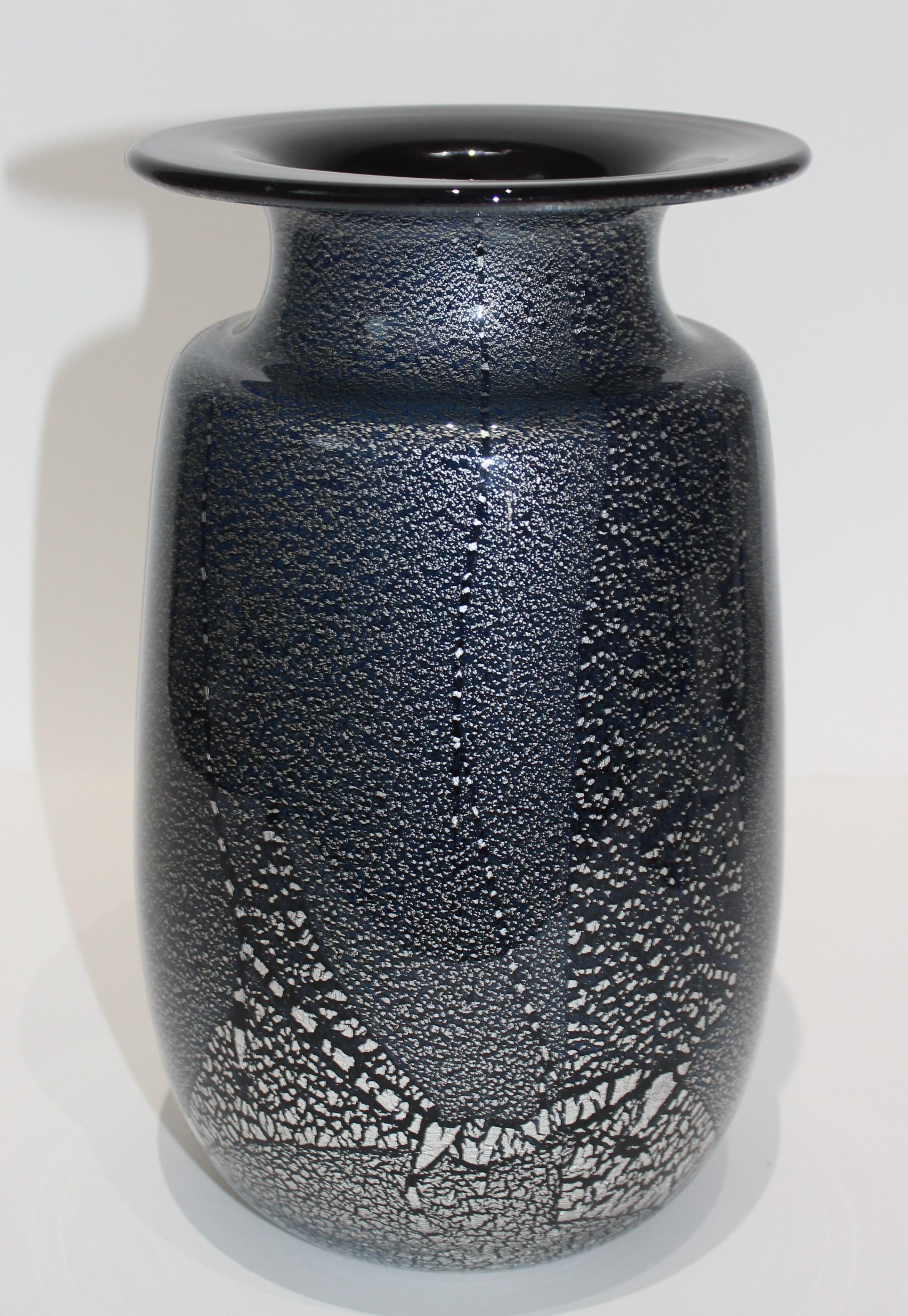 Italian Black and Silver Murano Glass Vase