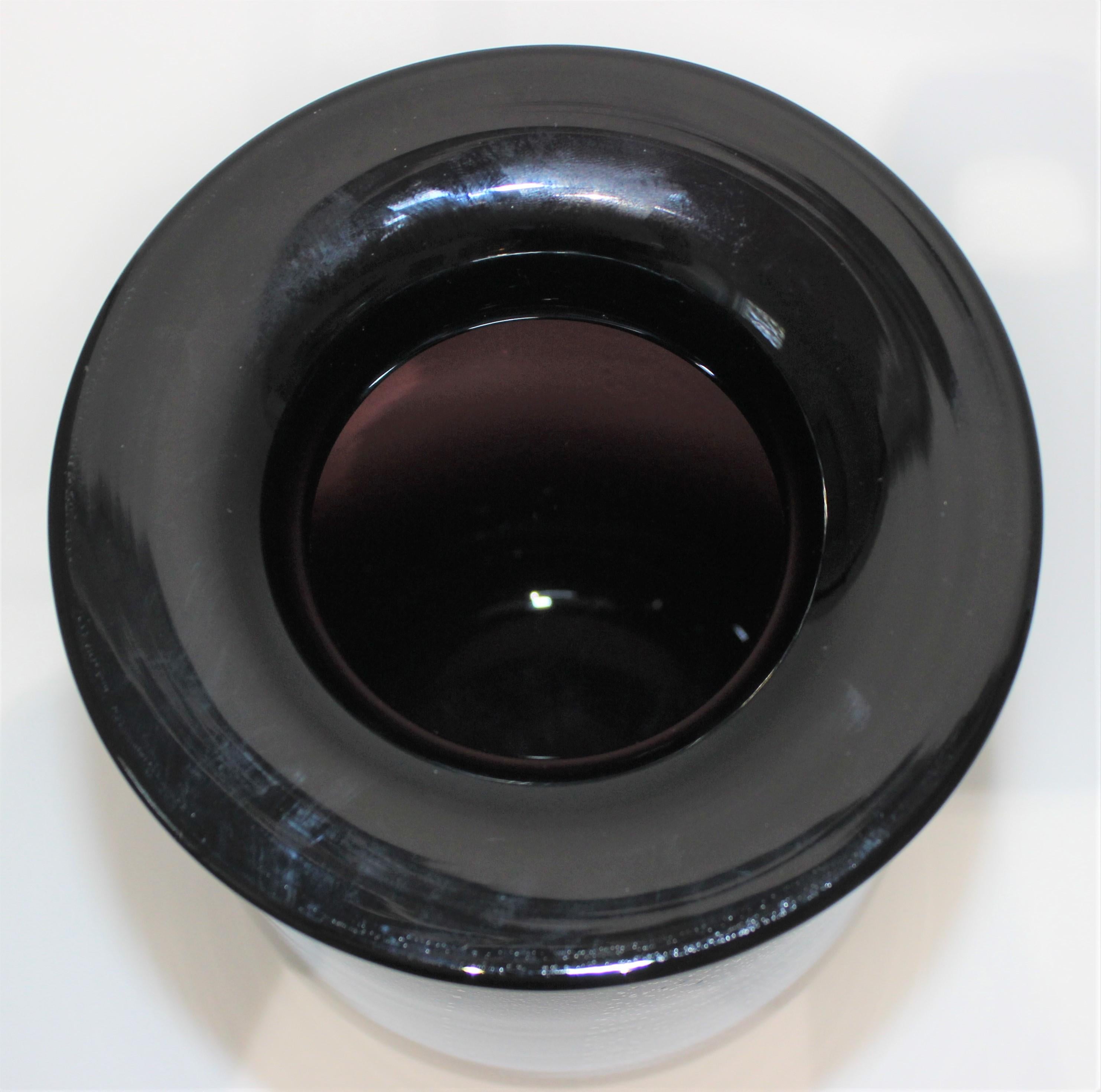 Hand-Crafted Black and Silver Murano Glass Vase