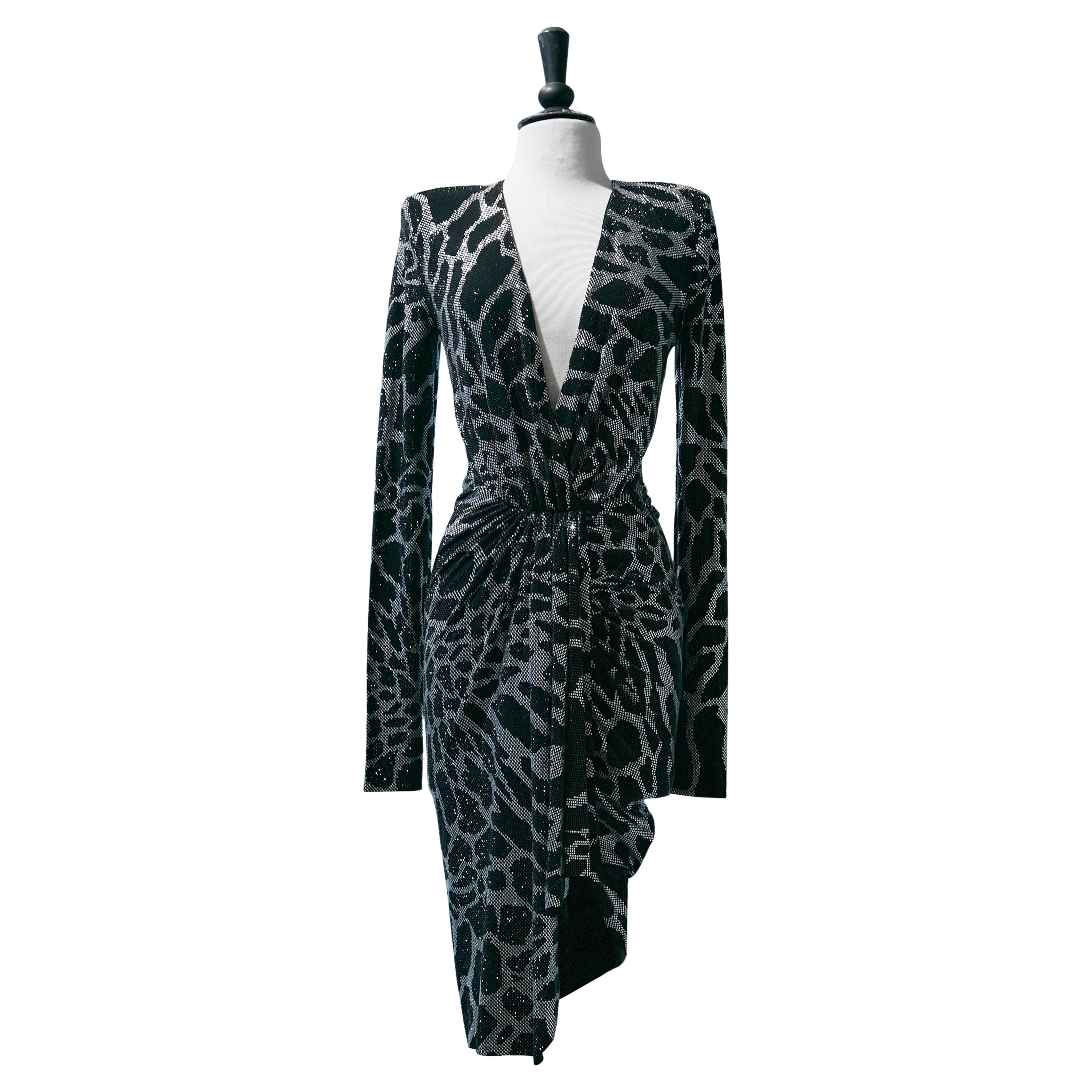 Black and silver wrap evening dress with animal pattern ALEXANDRE VAUTHIER For Sale