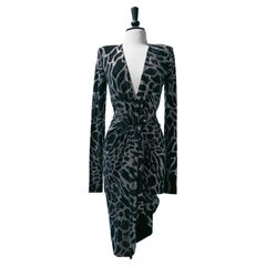 Robe de soirée portefeuille noire et argentée avec motif animalier ALEXANDRE VAUTHIER