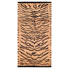 Black and Tan Handmade Wool Tiger Print Accessory Runner Rug by Joseph Carini