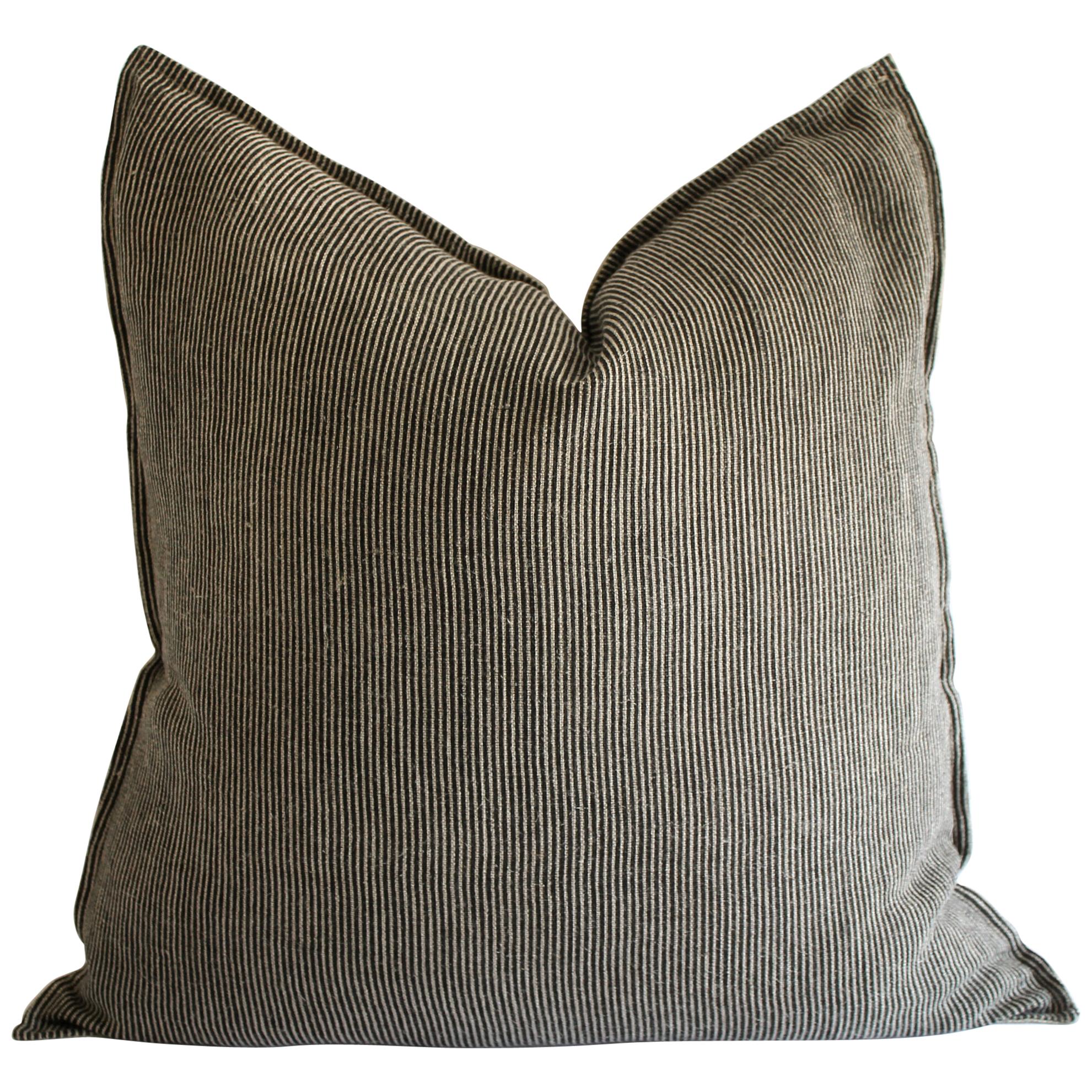 Black and Tan Minimalist Natural Linen Striped Pillow at 1stDibs