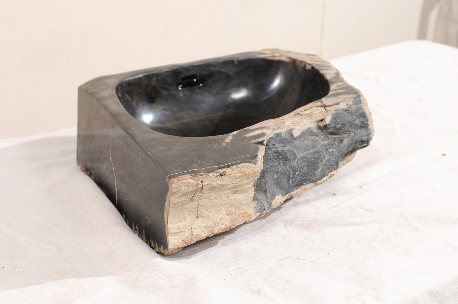 Black and Tan Polished Petrified Wood Sink 2
