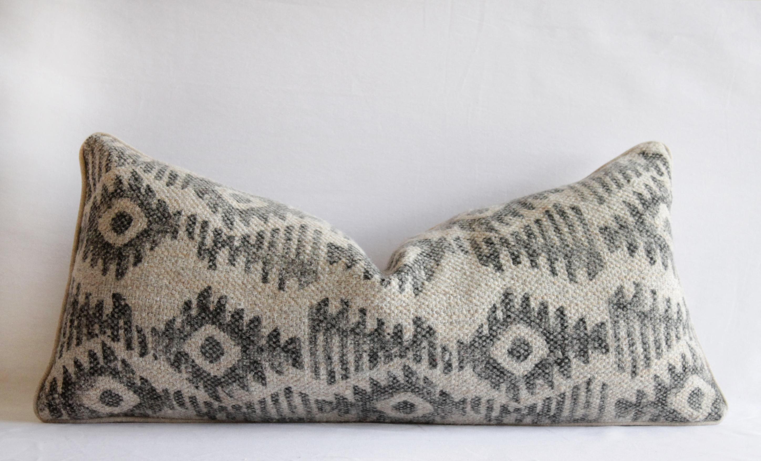 Contemporary Black and Tan Printed Wool Lumbar Pillows