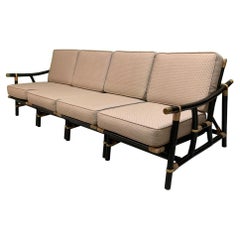 Vintage Black and Tan Rattan 4-Piece Sofa