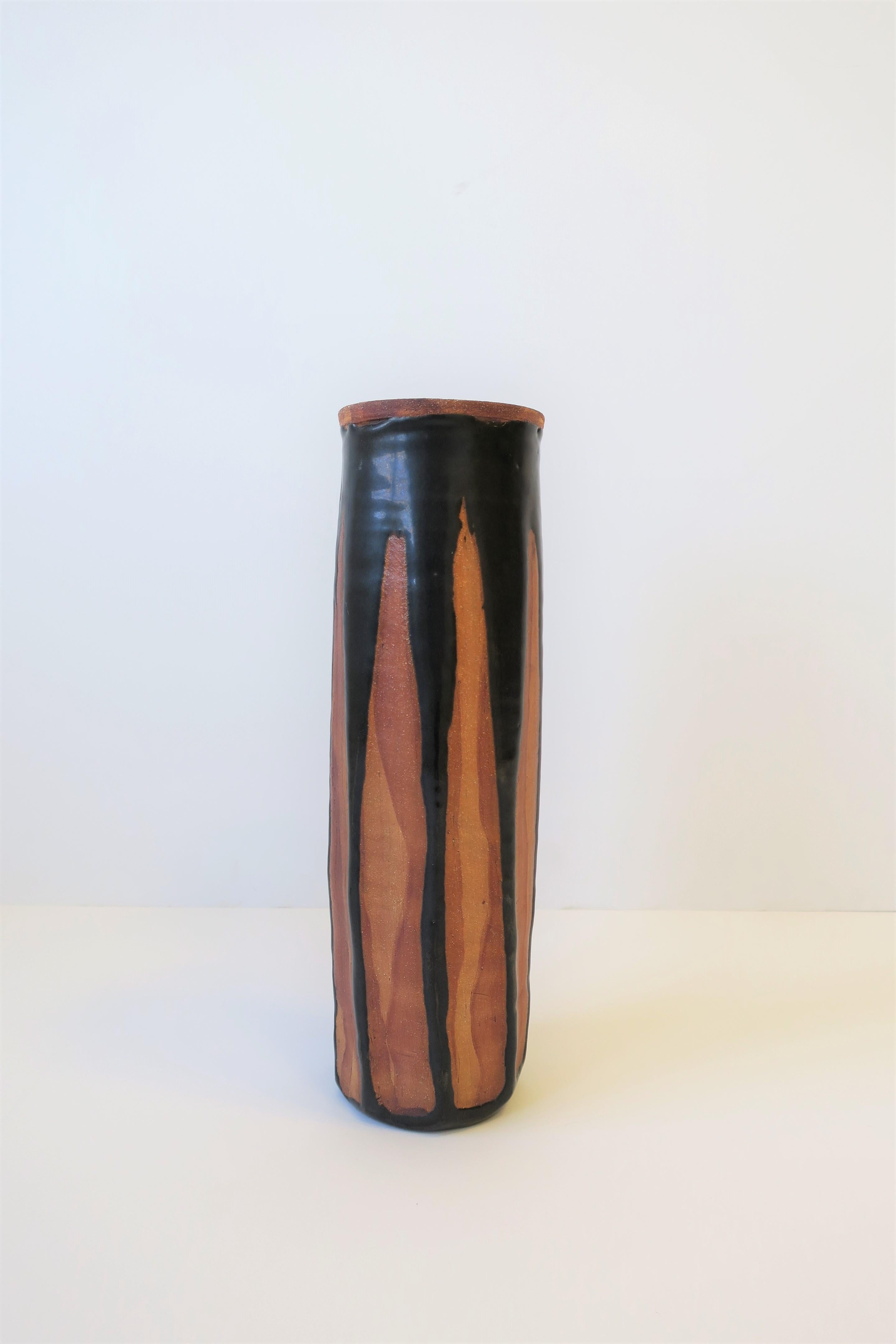 American Black and Terracotta Studio Pottery Vase