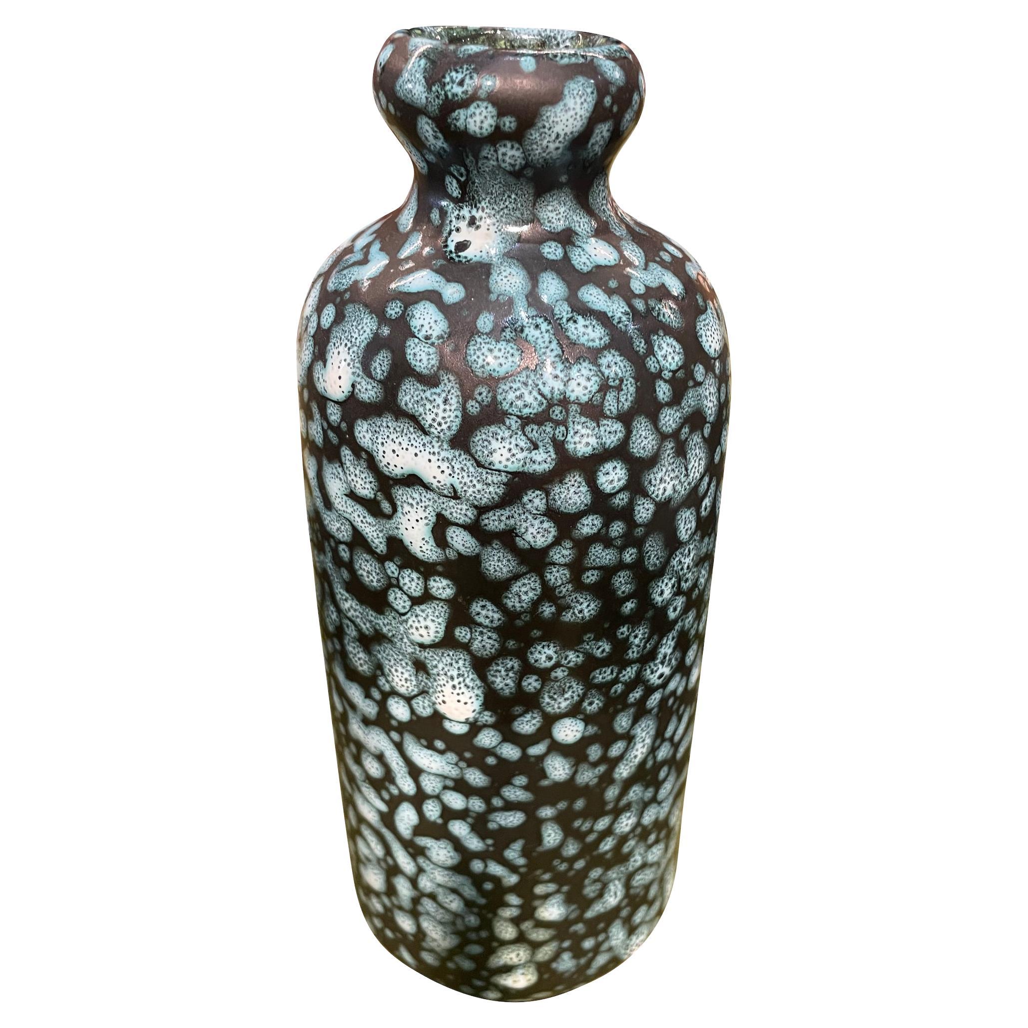 Mid Century Italy black and turquoise glazed ceramic vase.
Overall 