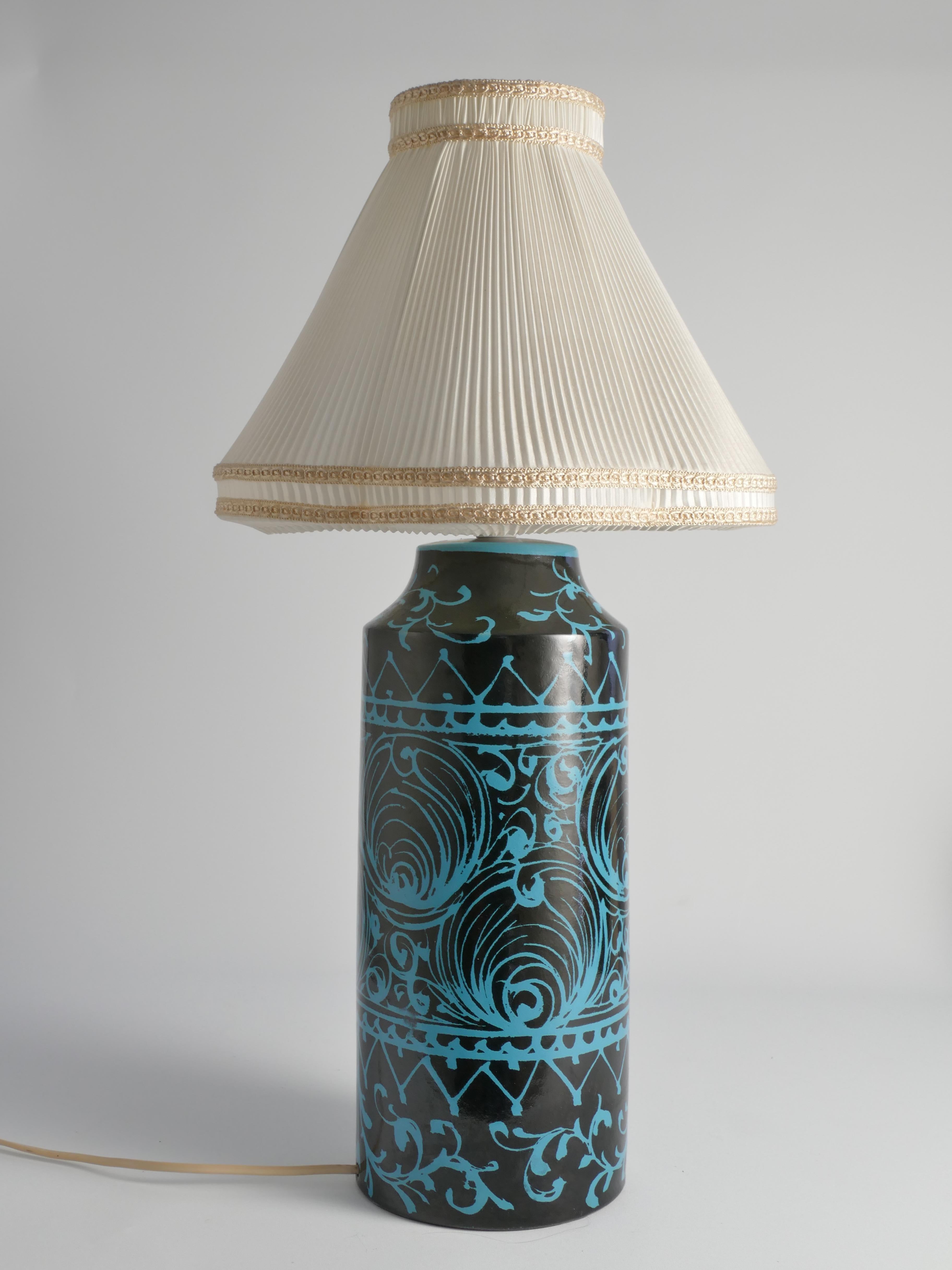 Lampada da tavolo in ceramica nera e turchese di Avino Bagni, Italia, anni '60 in vendita 3