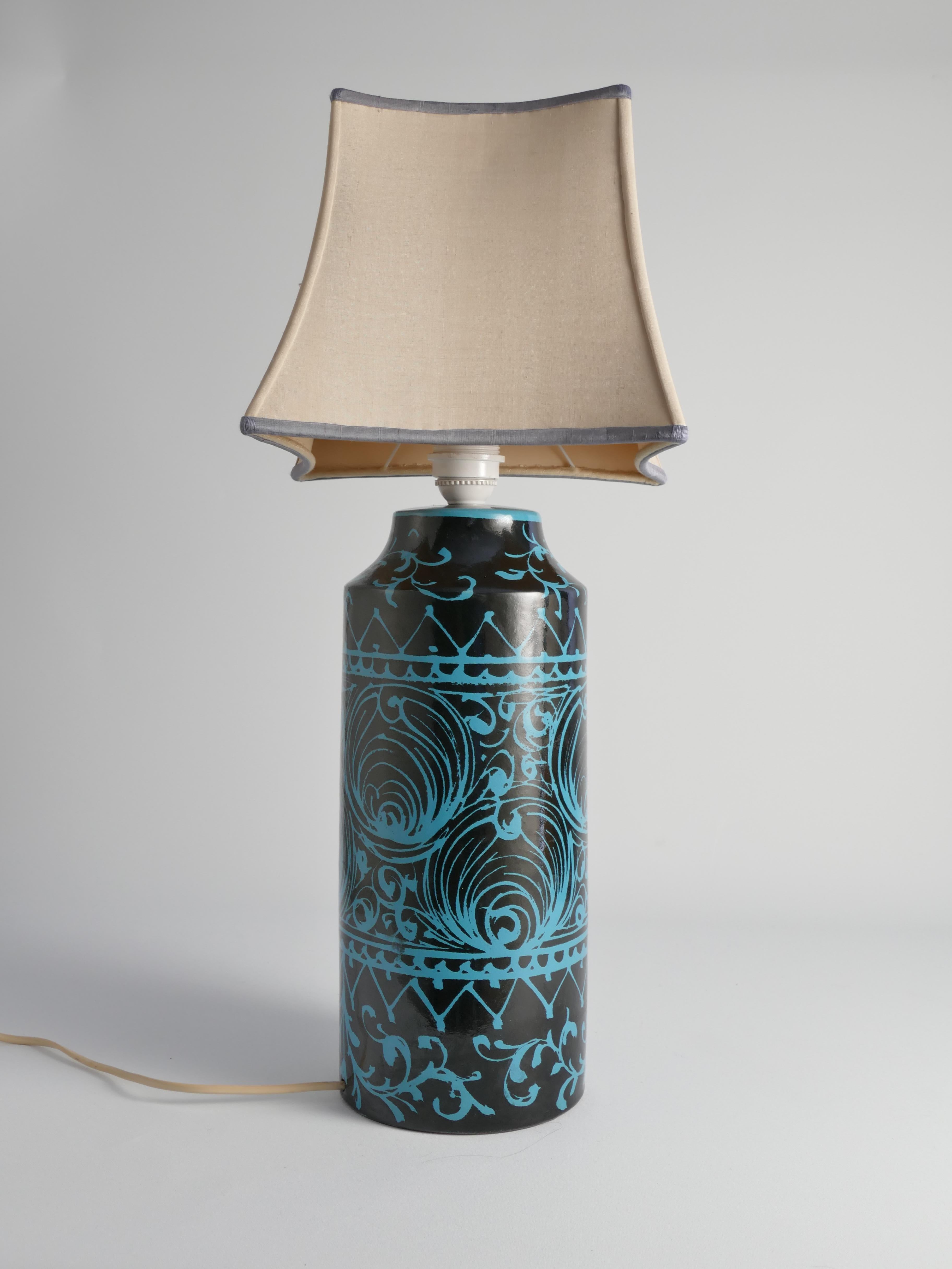 Lampada da tavolo in ceramica nera e turchese di Avino Bagni, Italia, anni '60 in vendita 2
