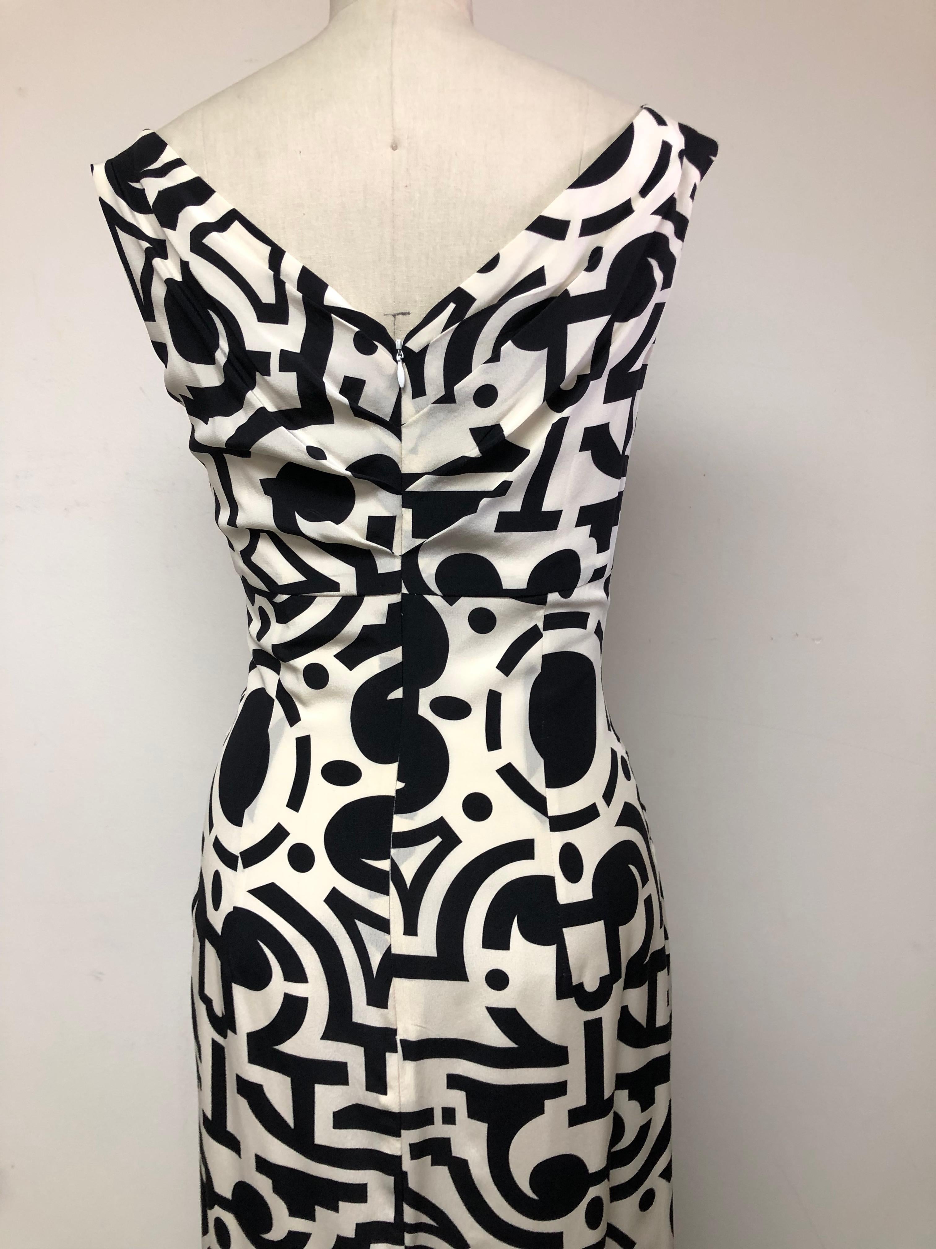 Women's Black and White  100% Silk Portrait Neckline Gown with Gathered Pockets  For Sale