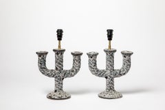 coppia di lampade da tavolo in ceramica in bianco e nero del XX secolo Dieulefit 1960