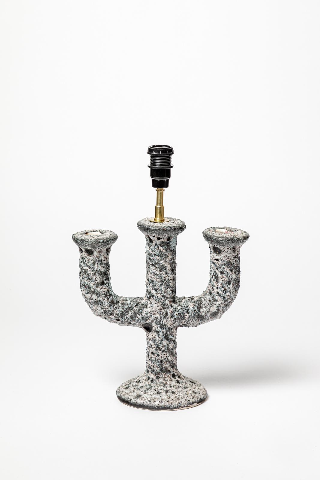 20ième siècle noir et blanc paire de lampes de table en céramique design du 20TH CENTURY DESIGN Dieulefit 1960 en vente