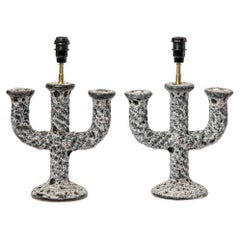 black and white 20th century design pair of ceramic table lamps Dieulefit 1960