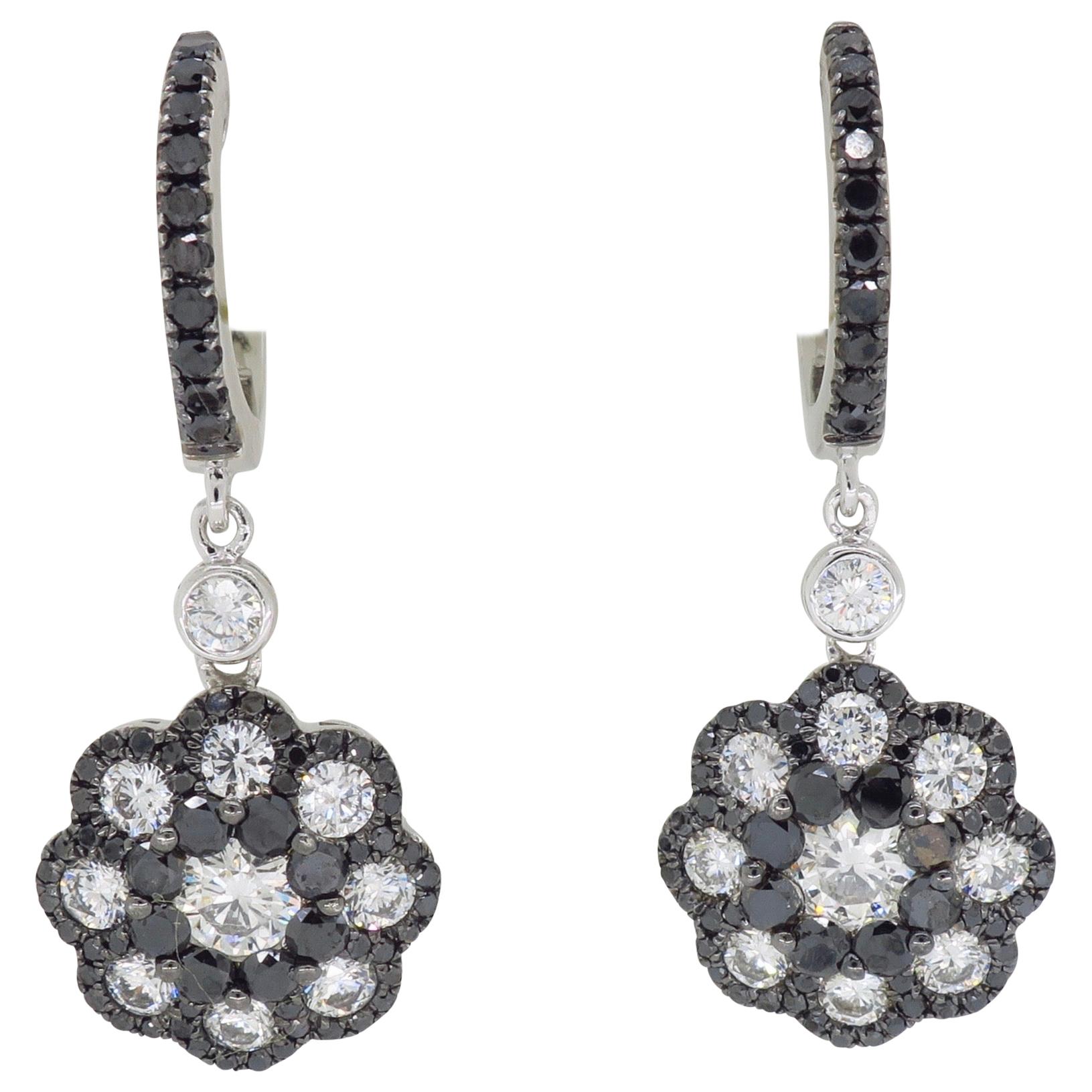 Black and White 2.21 Carat Diamond Drop Earrings