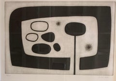 Acquaforte astratta in bianco e nero di Oliver Gaiger, Inghilterra, Contemporaneo