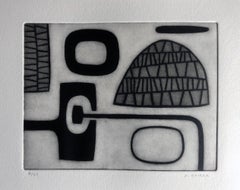 Acquaforte astratta in bianco e nero di Oliver Gaiger, Inghilterra, Contemporaneo