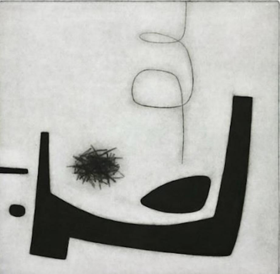 Gravure abstraite contemporaine en noir et blanc de l'artiste anglais Oliver Gaiger.
Intitulé 