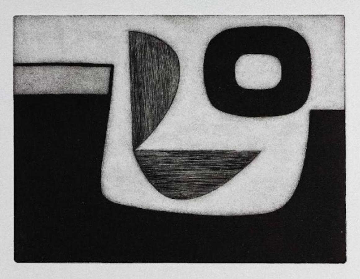 English Black And White Abstract Etching By Oliver Gaiger, England, Contemporary For Sale