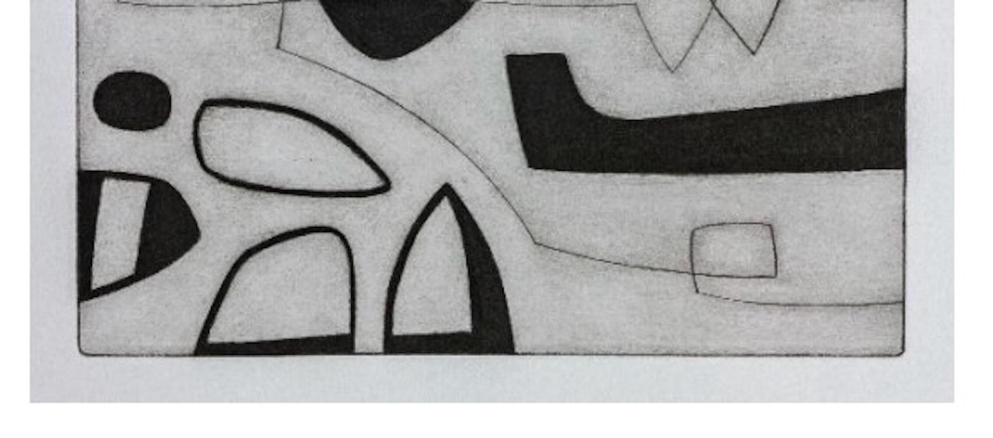 Abstrakte Schwarz-Weiß-Radierung von Oliver Gaiger, England, zeitgenössisch im Zustand „Neu“ im Angebot in New York, NY