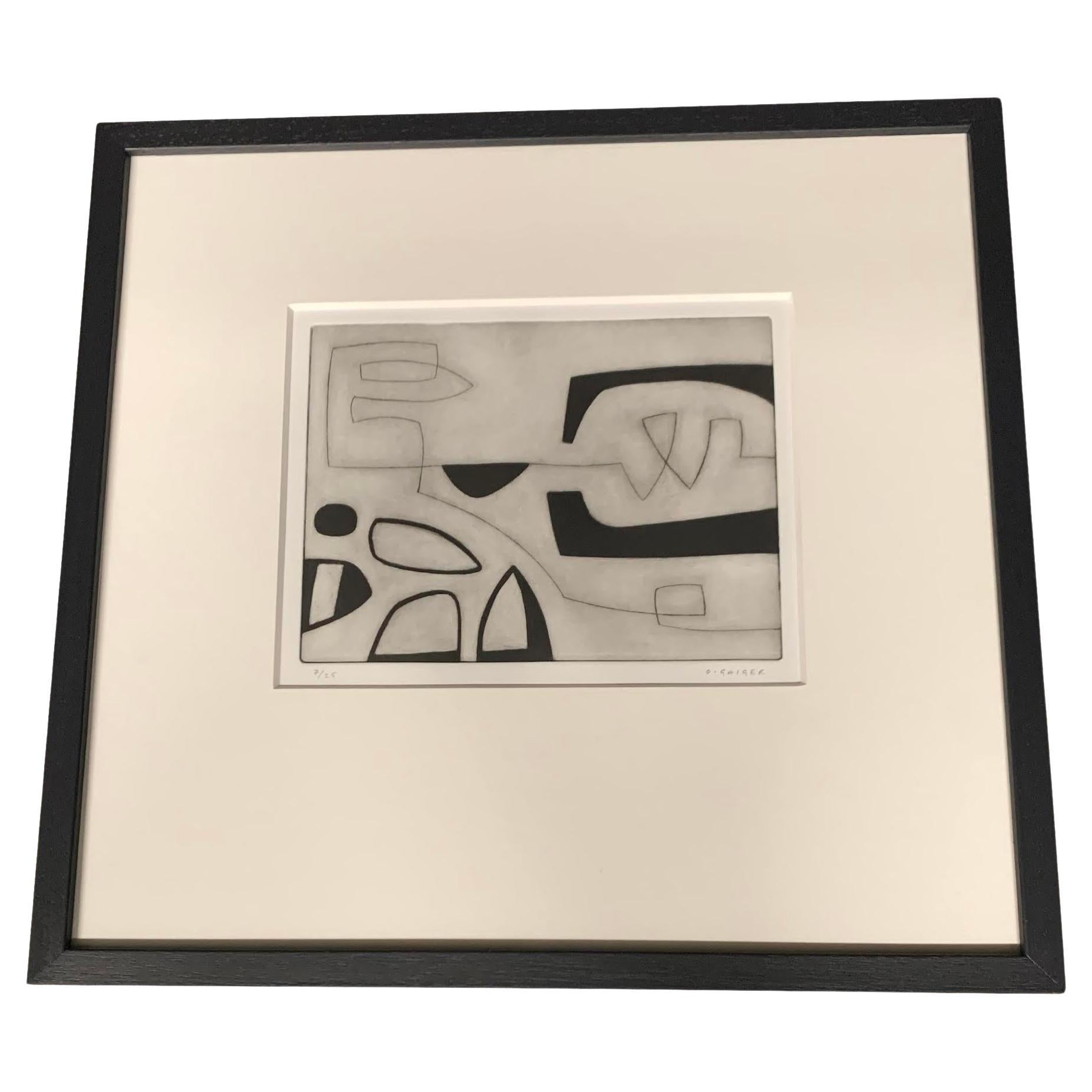 Black And White Abstract Etching By Oliver Gaiger, England, Contemporary For Sale