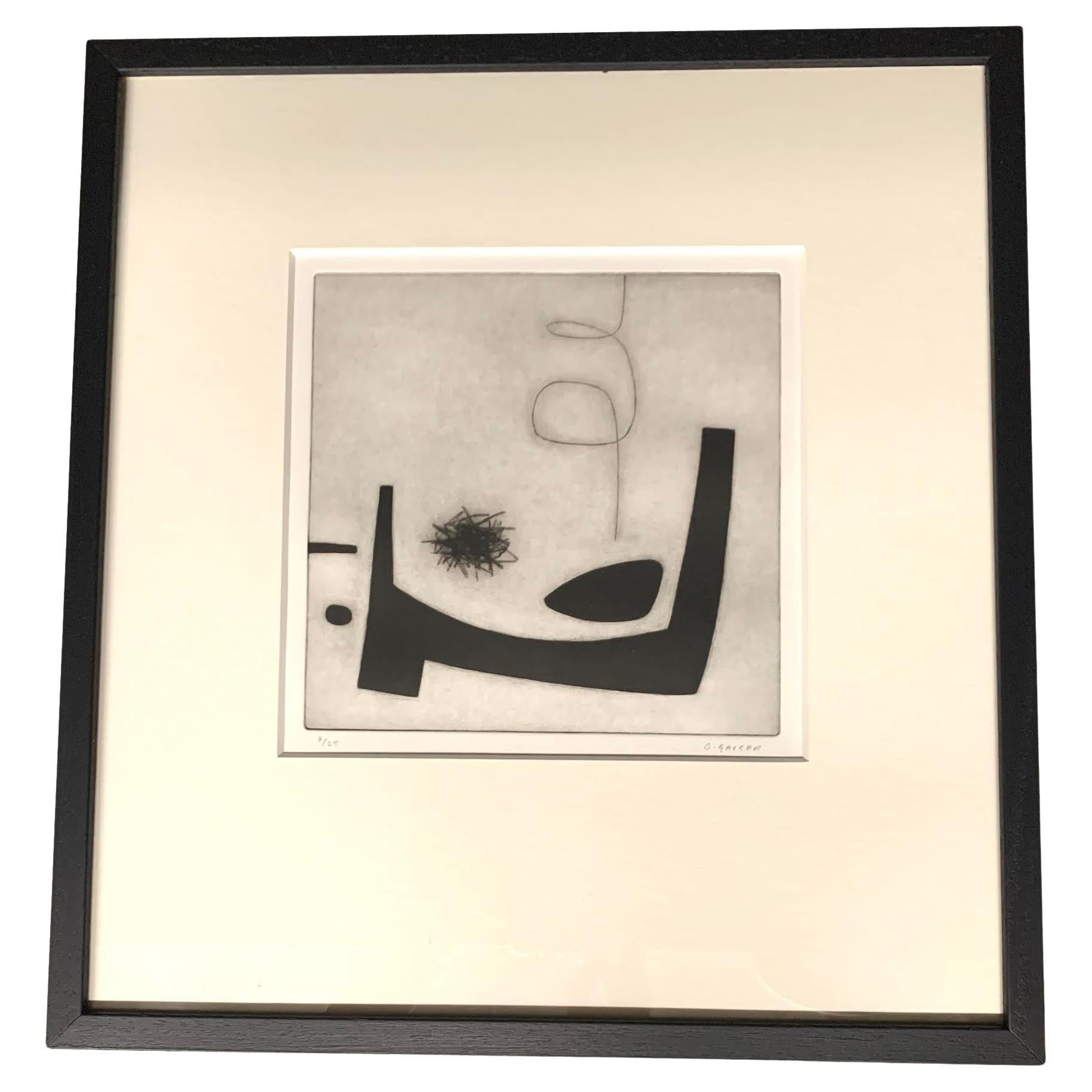 Abstrakte Schwarz-Weiß-Radierung von Oliver Gaiger, England, zeitgenössisch