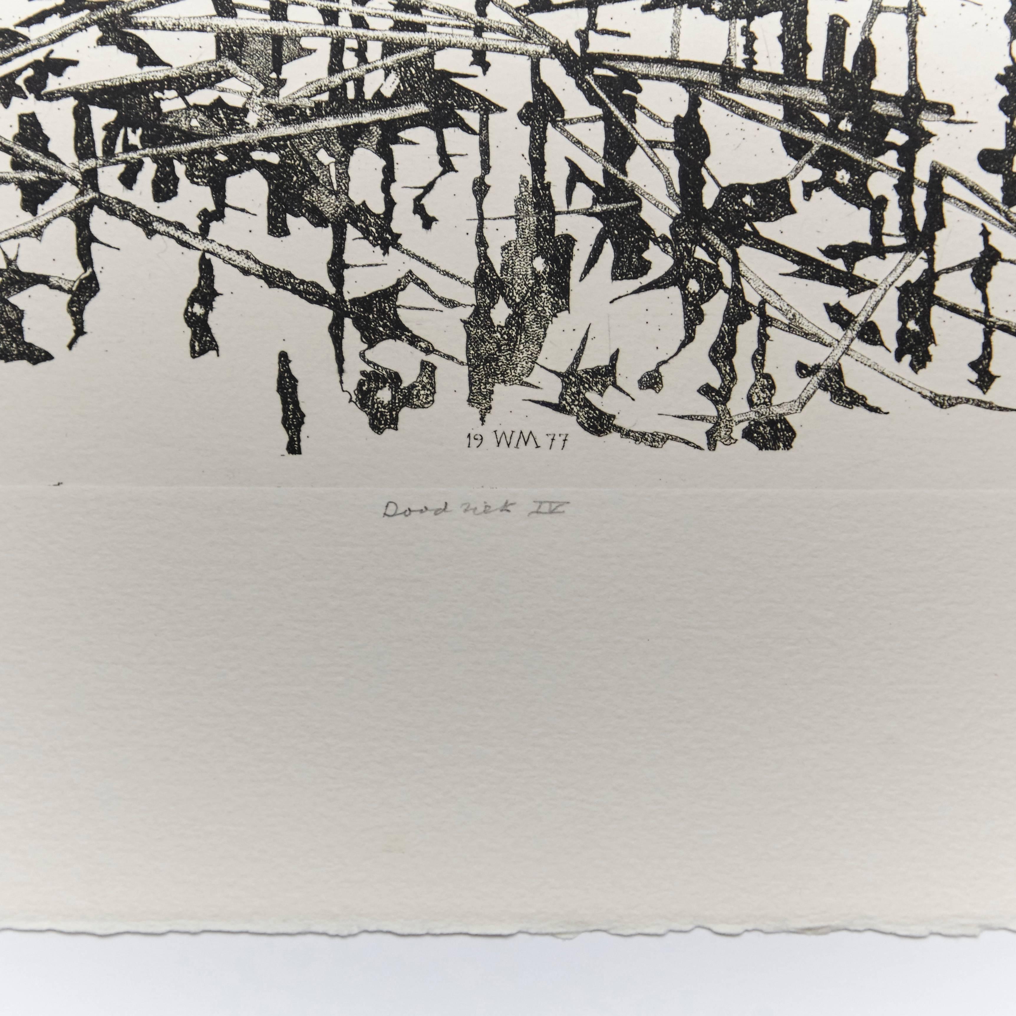 Aguafuerte abstracto en blanco y negro de artista desconocido, Holanda, hacia 1980 en Bueno estado para la venta en Barcelona, ES