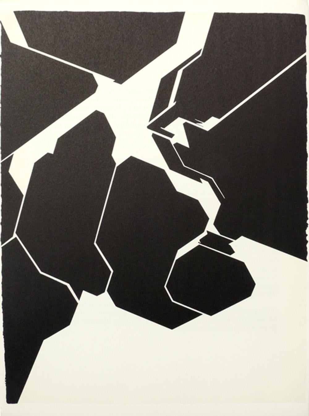 Selection of black and white abstract lithographs, by Pablo Palazuelo, from the limited edition folio Derriere Le Miroir, France, circa 1970s. They have been professionally framed in clean lined black lacquered gallery frames under UV resistant