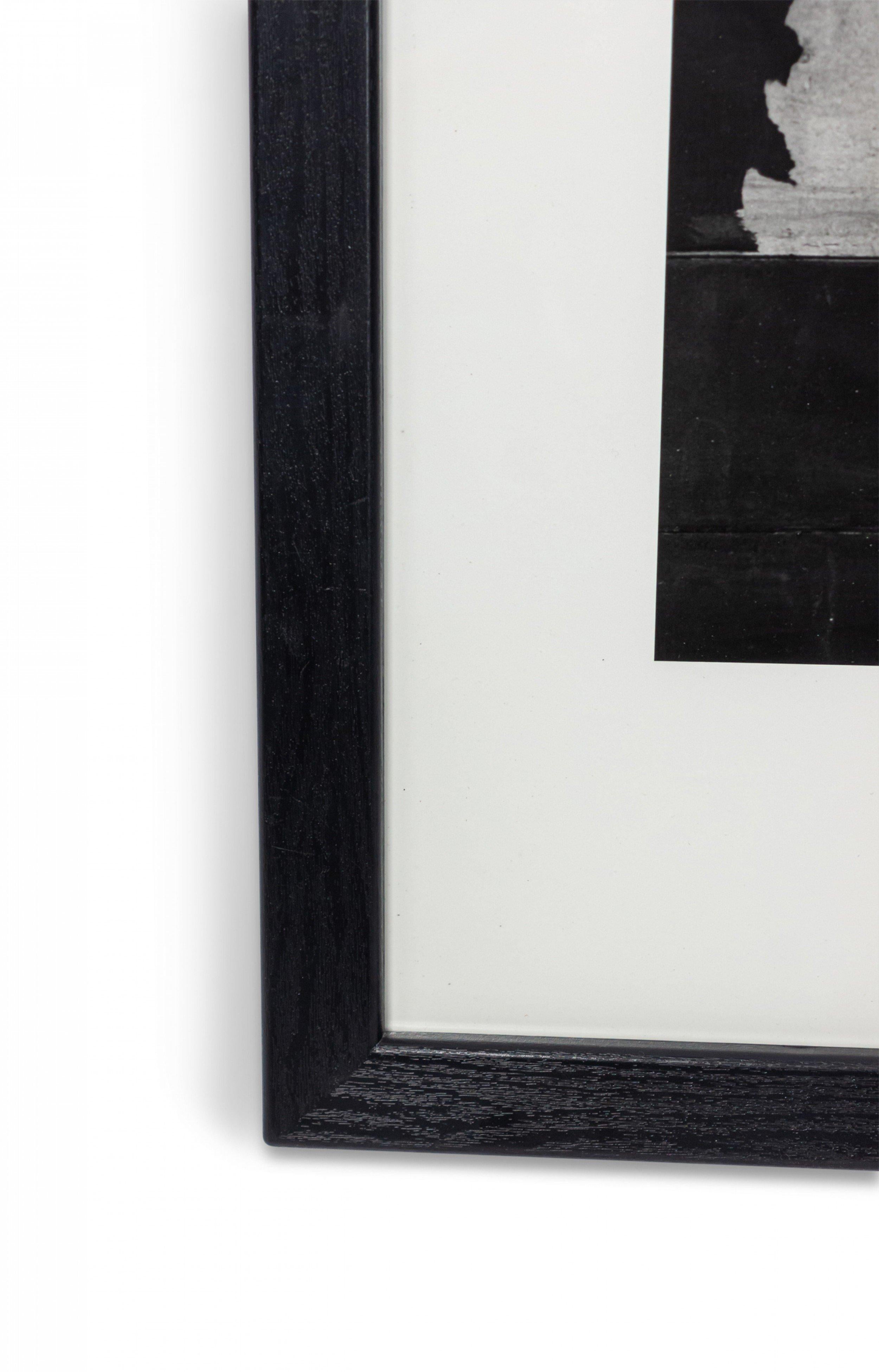 Zeitgenössische abstrakte Schwarz-Weiß-Fotografie in einem schwarzen rechteckigen Rahmen.
 