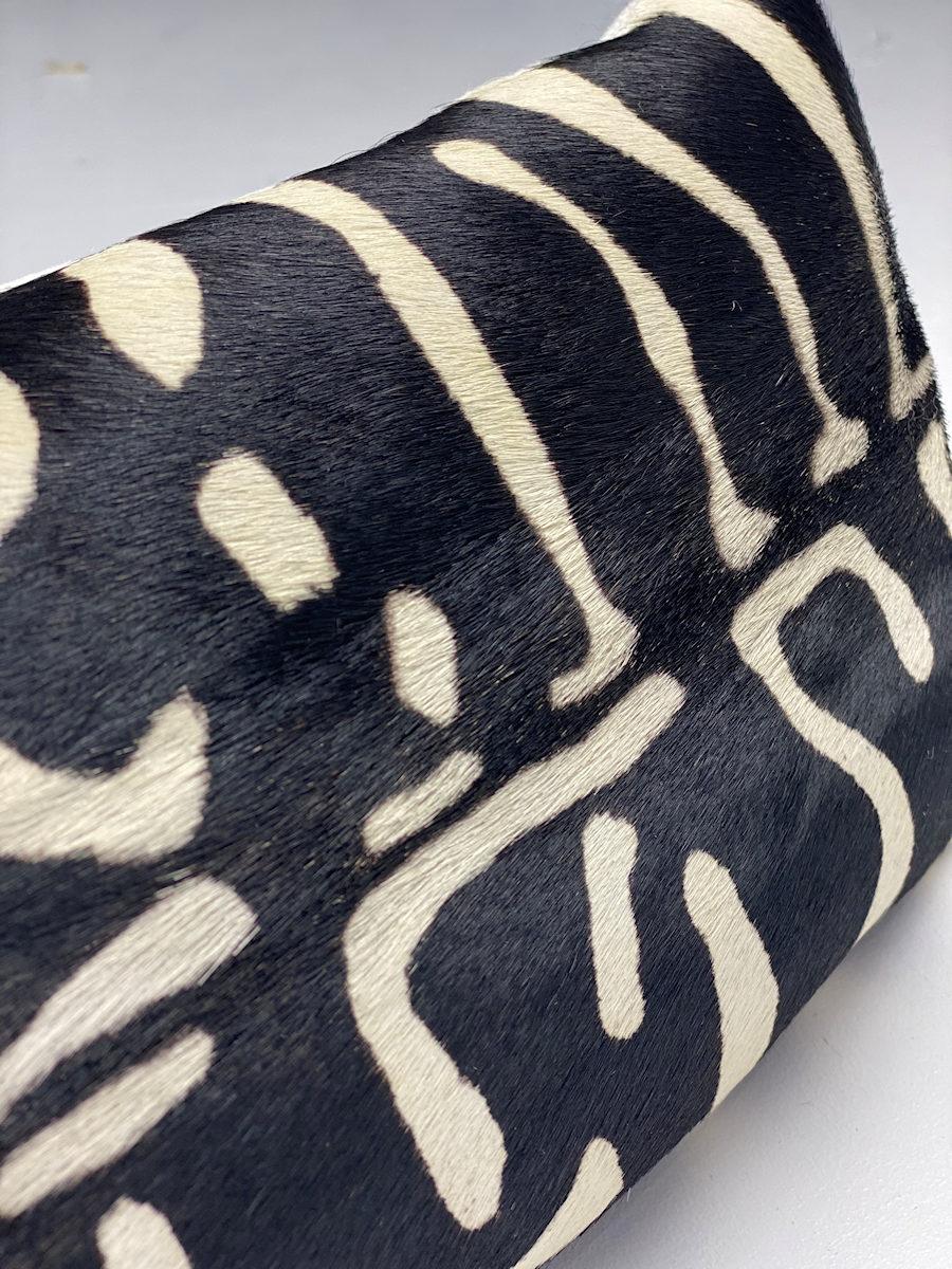 Australian Black and White Abstract Pillow, Cowhide For Sale