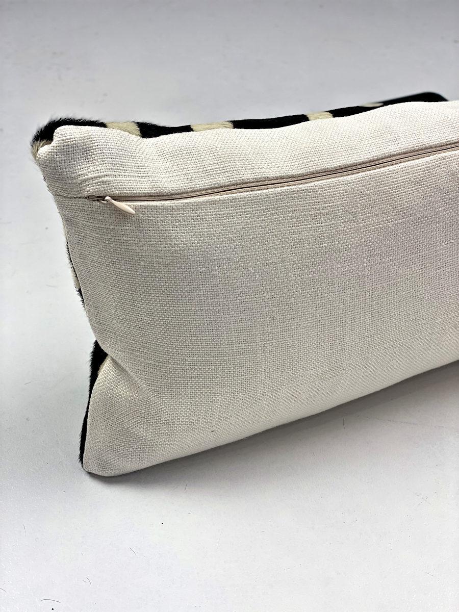 Hand-Crafted Black and White Abstract Pillow, Cowhide For Sale