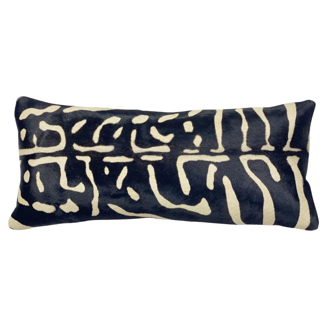 Black and White Abstract Pillow, Cowhide For Sale