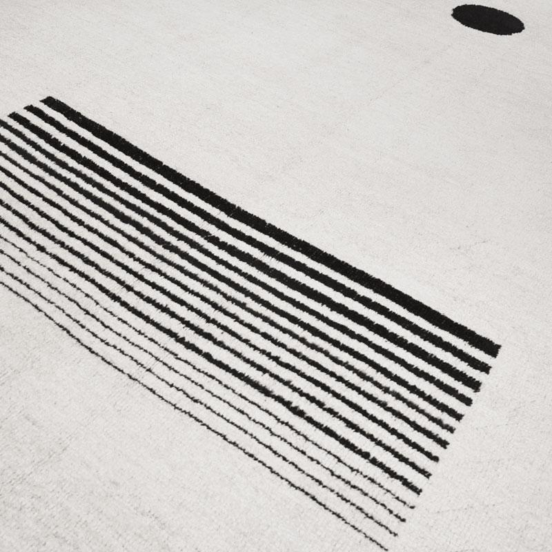Black and White Abstract Rug, Handmade in Hemp For Sale 1