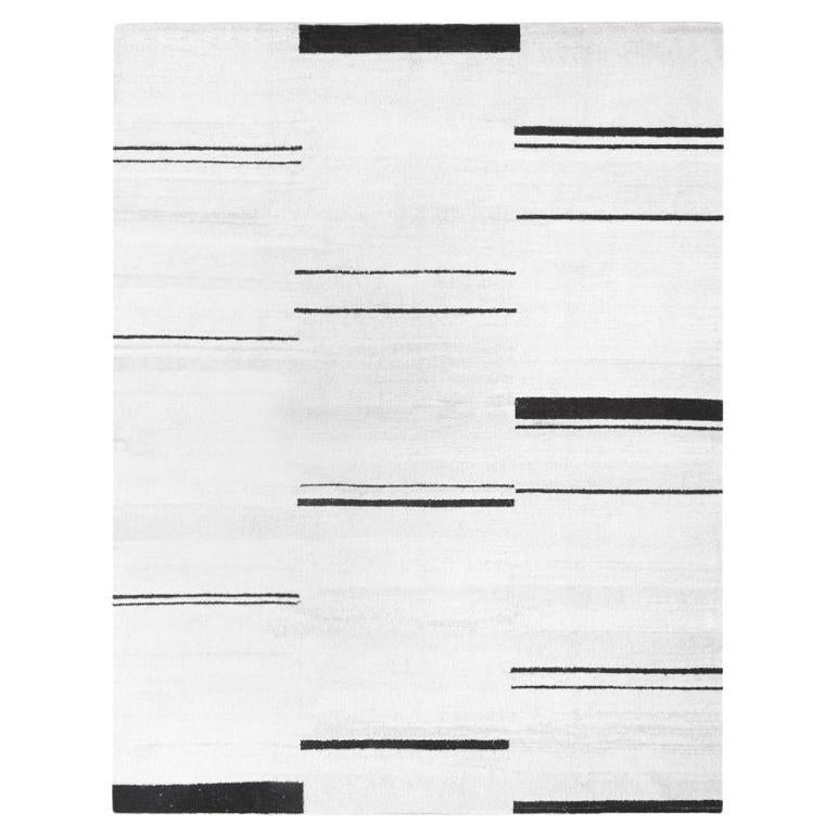Black and White Abstract Rug, Handmade in Hemp For Sale