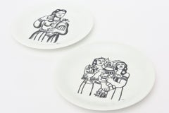Black and White After Leger Limoges Porcelain Plates Vintage Pair of Vintage