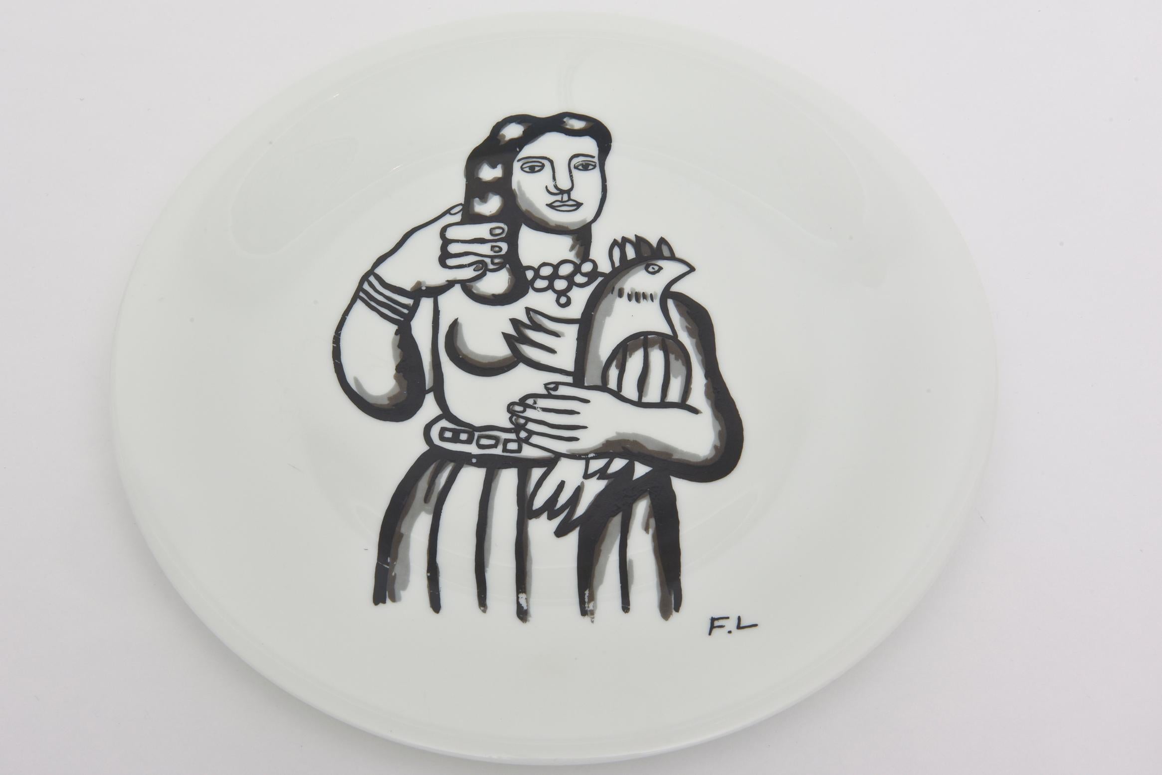 French Black and White After Leger Limoges Porcelain Plates Vintage Pair of Vintage For Sale