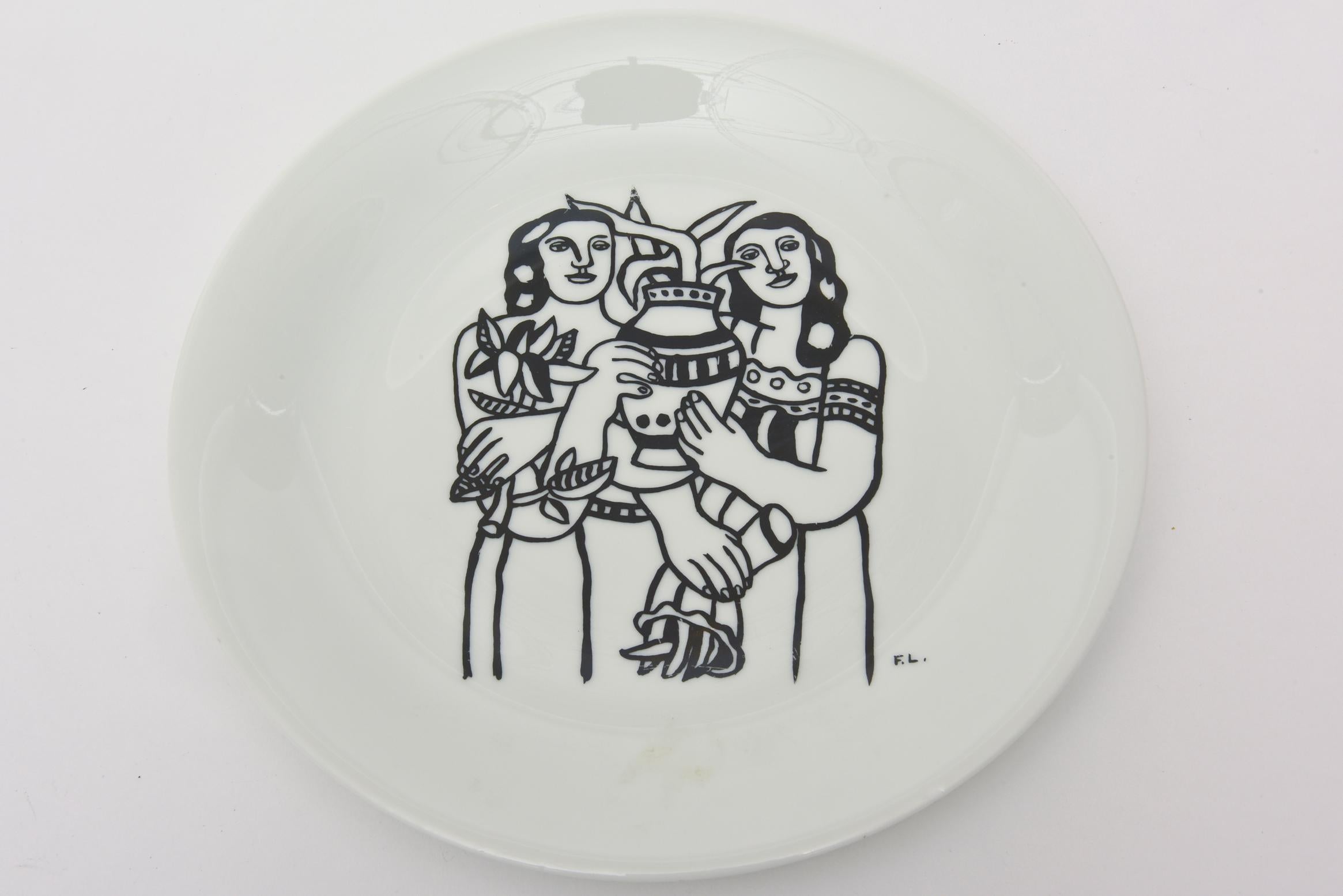Black and White After Leger Limoges Porcelain Plates Vintage Pair of Vintage In Good Condition For Sale In North Miami, FL