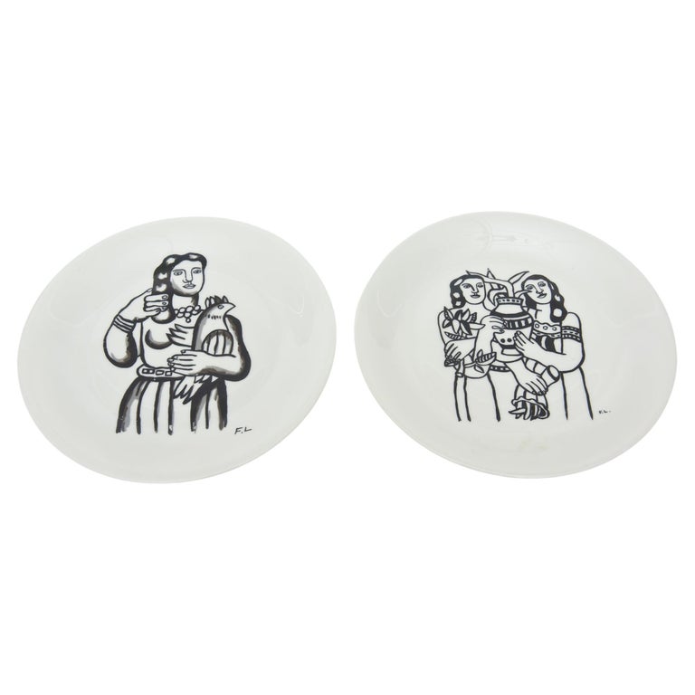 Black and White After Leger Limoges Porcelain Plates Vintage Pair of