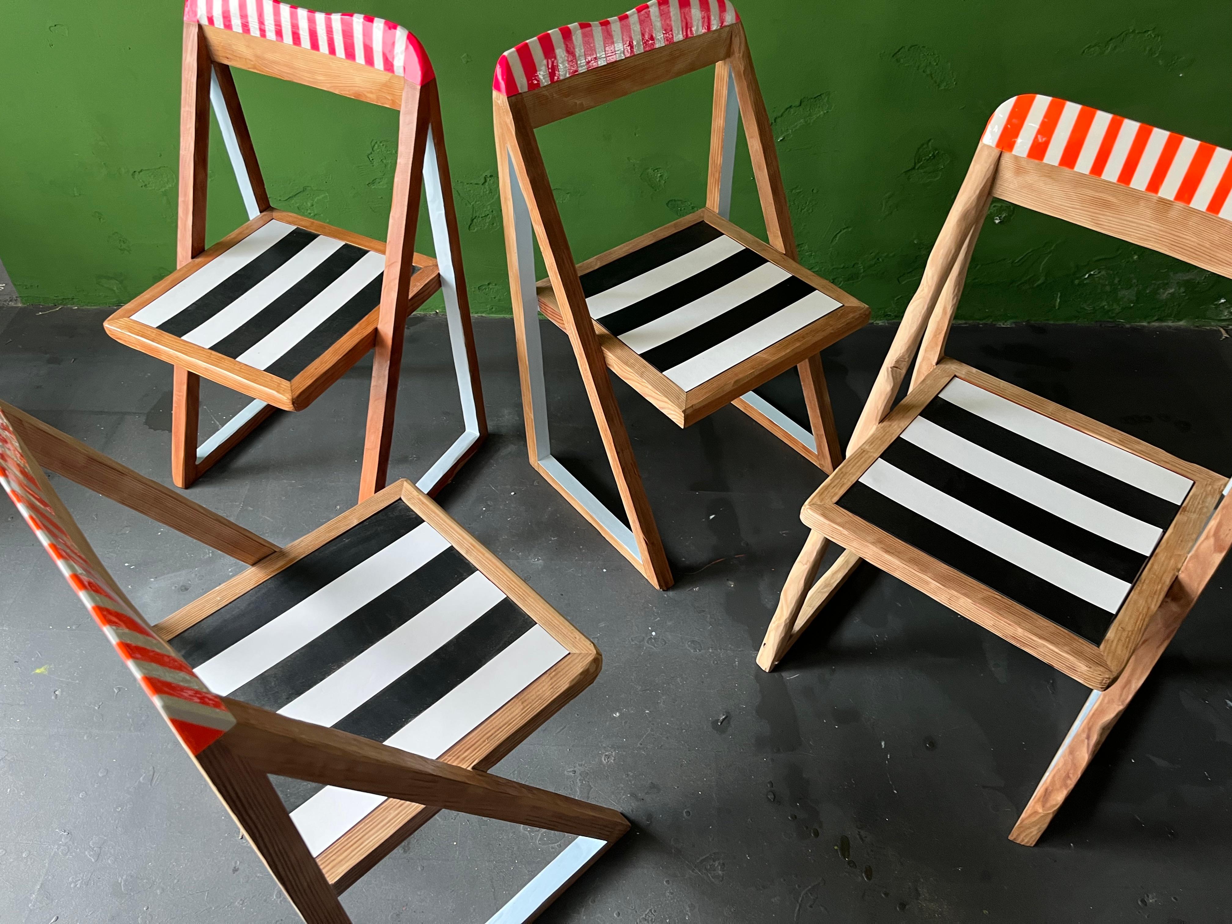 Arts and Crafts Black and white and pink, 4 dining chairs by Markus Friedrich Staab For Sale