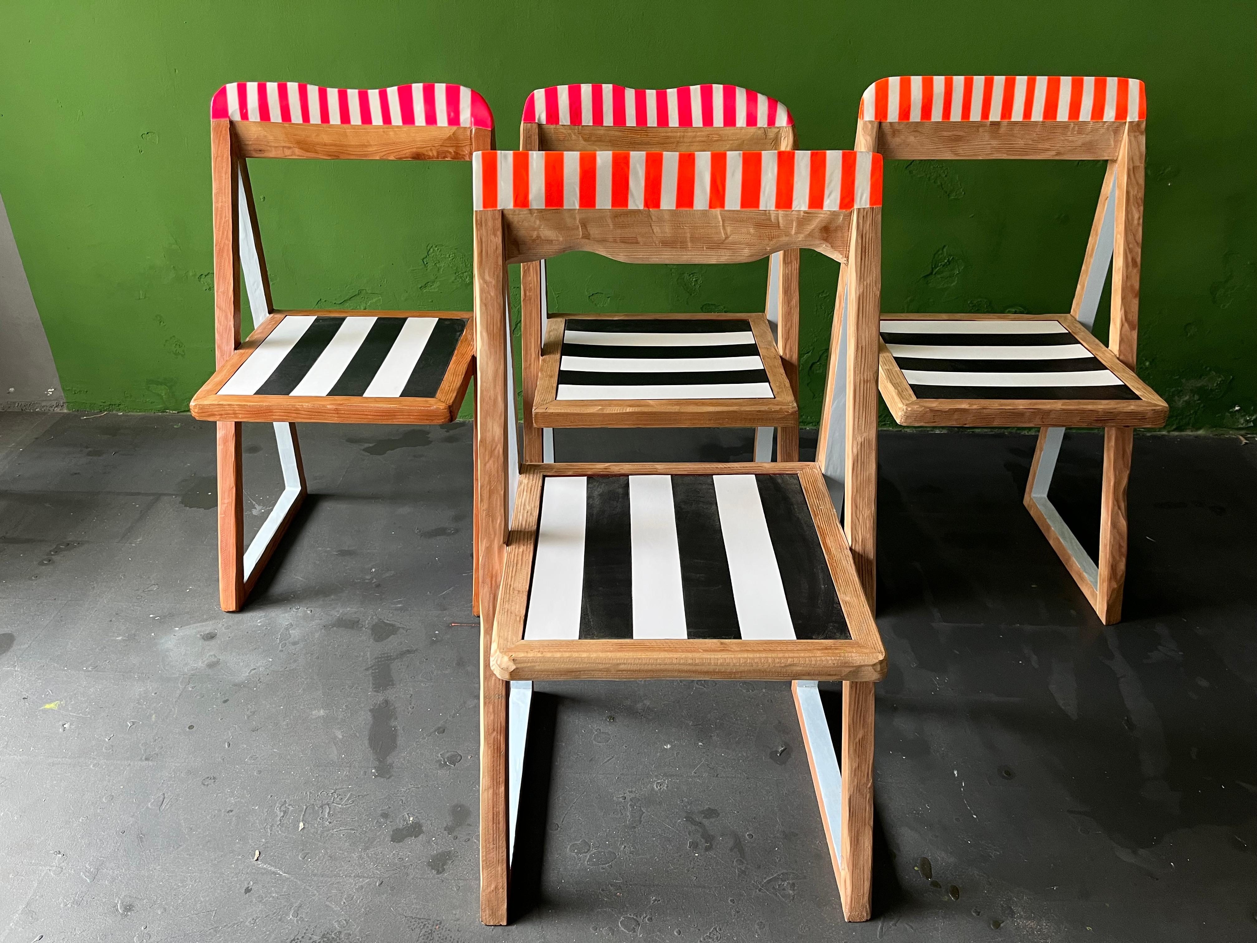 Black and white and pink, 4 dining chairs by Markus Friedrich Staab In Good Condition For Sale In Frankfurt am Main, DE