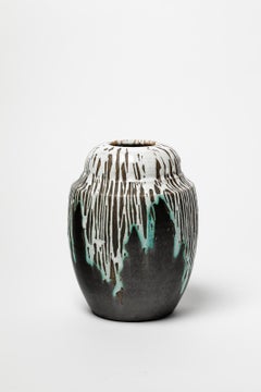 Schwarz-weiße Keramikvase im Art-déco-Stil des 20. Jahrhunderts von CAB Felix Gete primavera