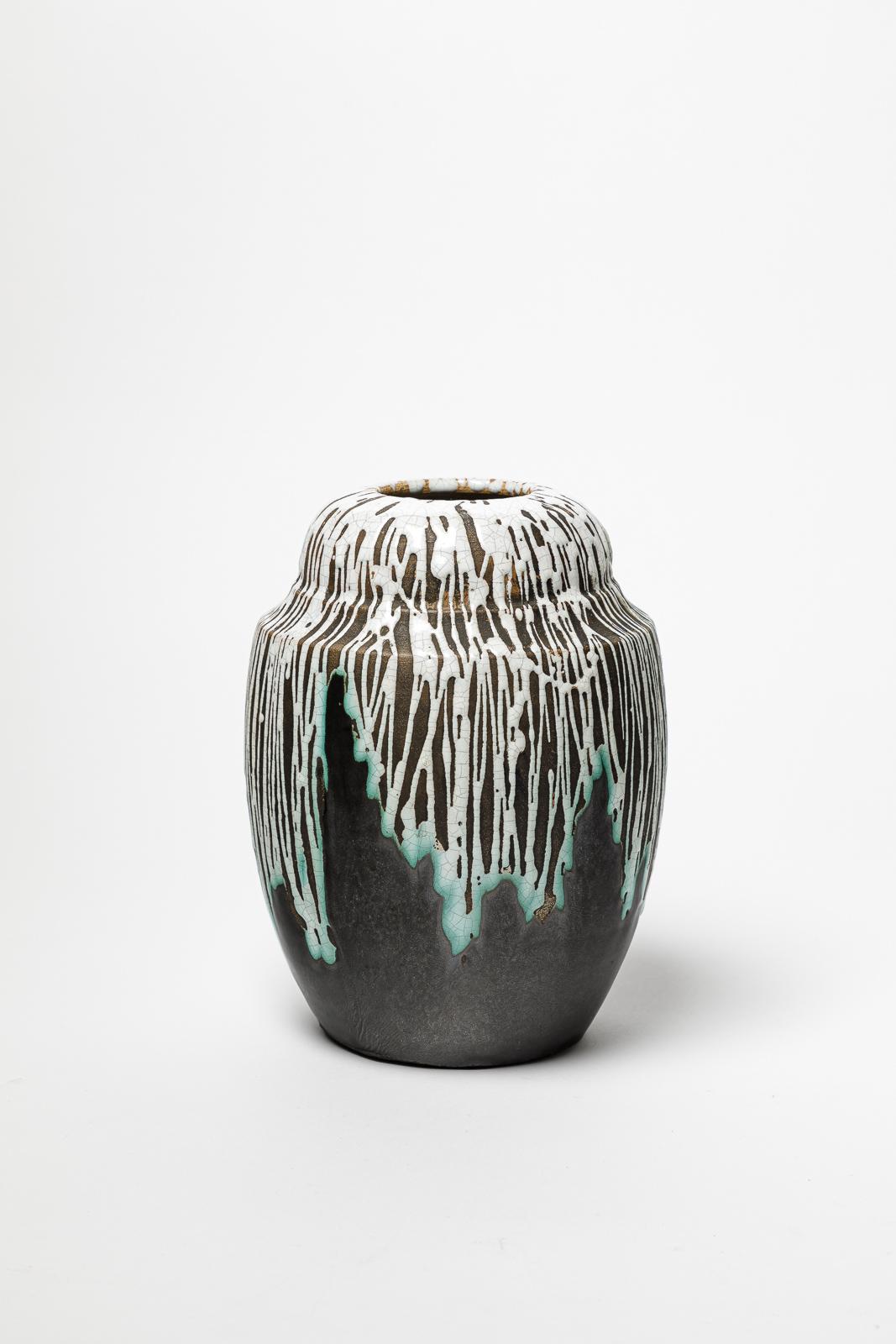 Francese Vaso in ceramica art déco del XX secolo in bianco e nero di Felix Ceram primavera in vendita