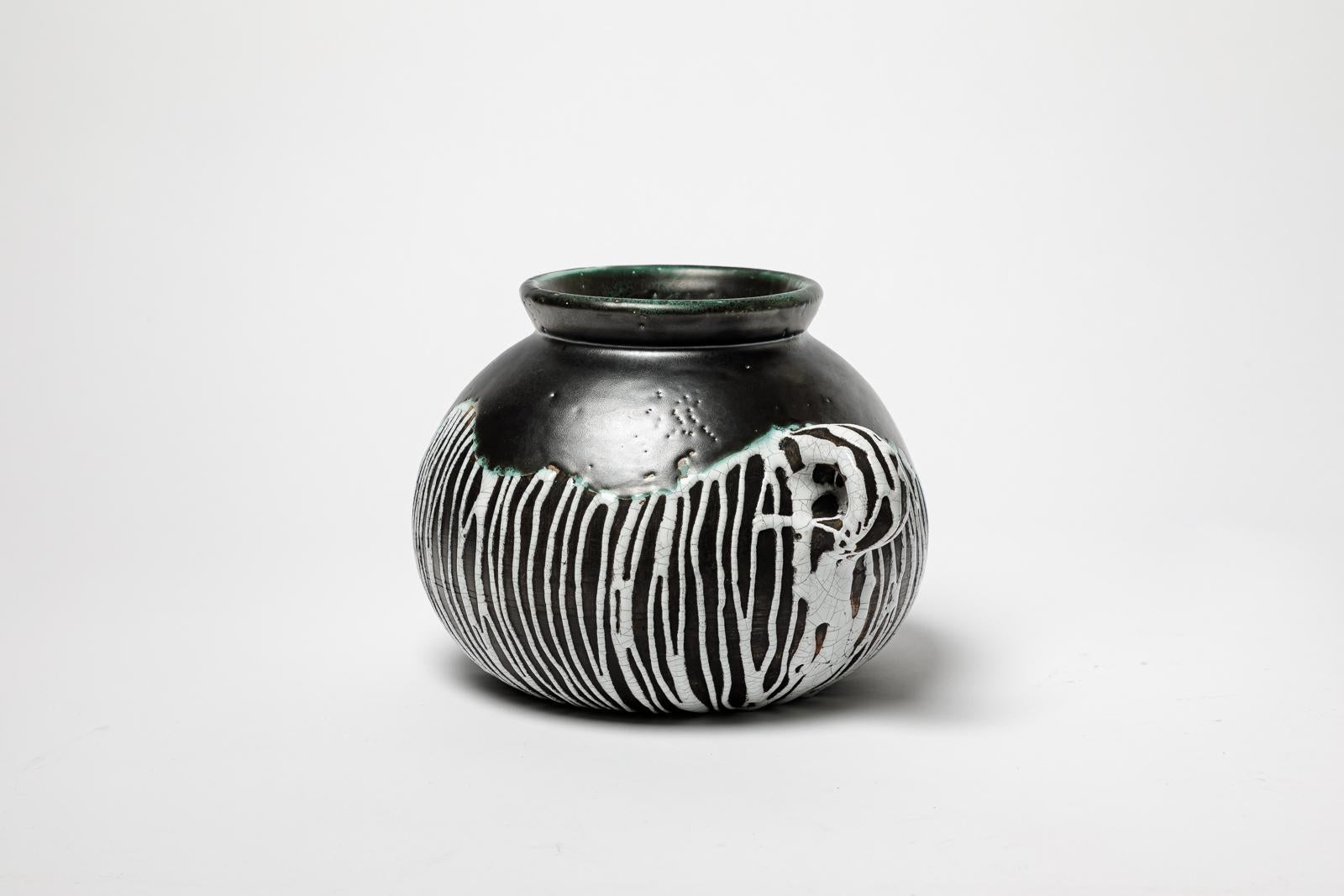 Art déco vase en céramique art déco noir et blanc du 20e siècle par Felix Ceram CAB primavera en vente