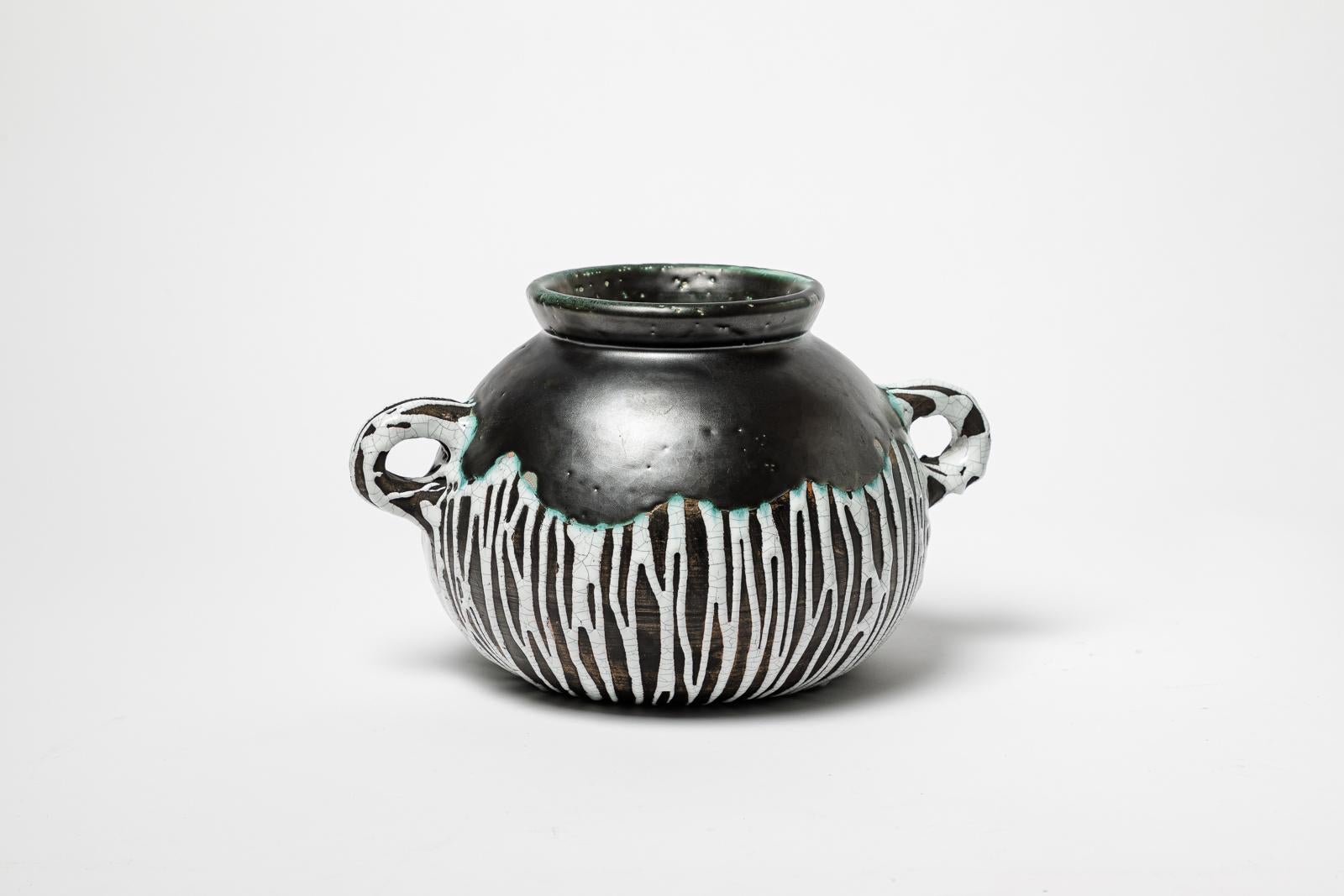 Français vase en céramique art déco noir et blanc du 20e siècle par Felix Ceram CAB primavera en vente
