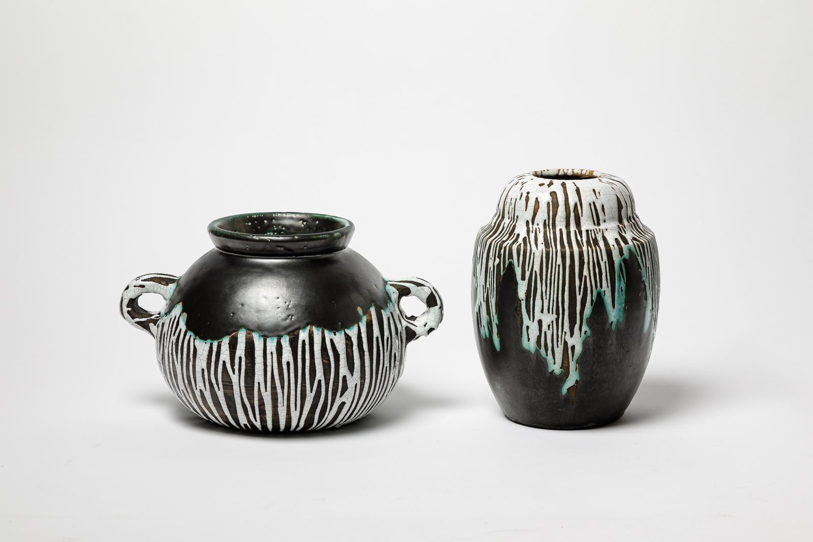 Céramique vase en céramique art déco noir et blanc du 20e siècle par Felix Ceram CAB primavera en vente