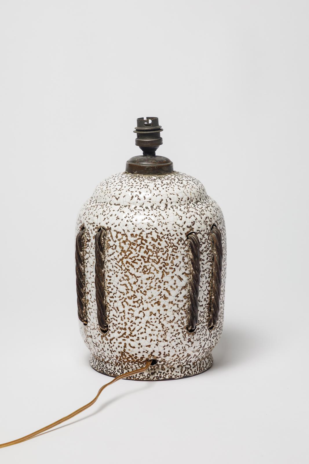 black and white art deco ceramic table lamp att. to Louis Dage 1940 design Art Decó en venta