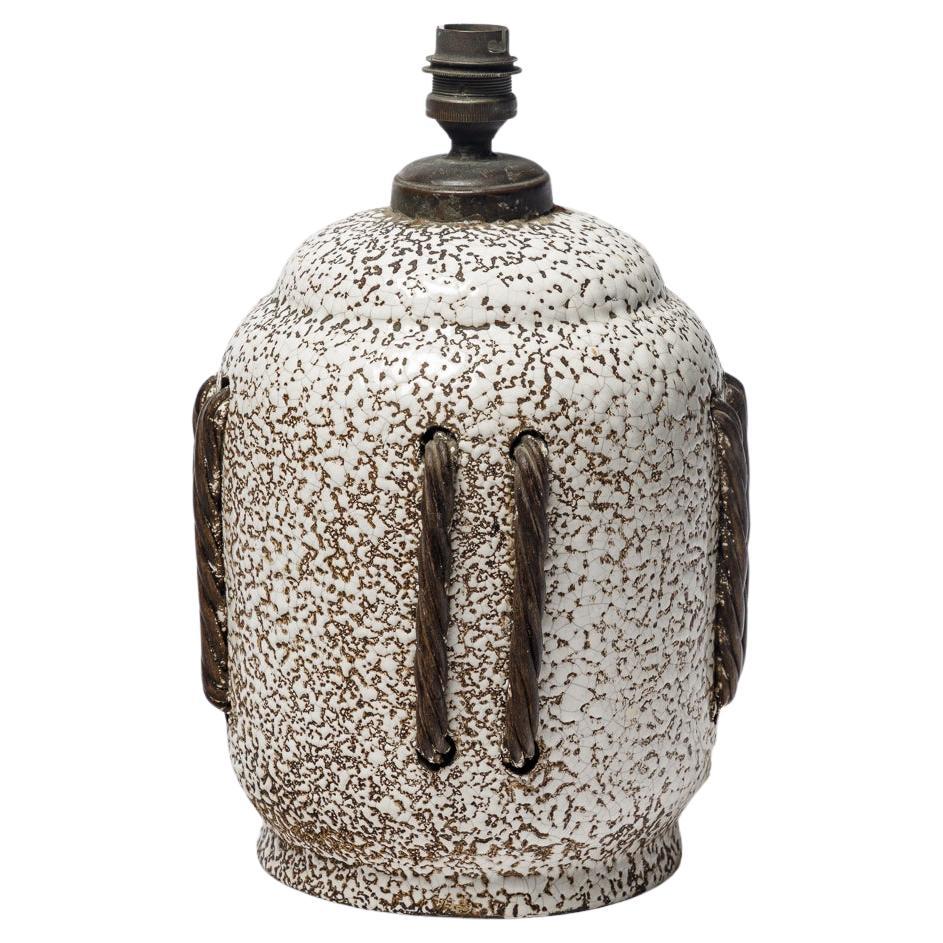 black and white art deco ceramic table lamp att. to Louis Dage 1940 design