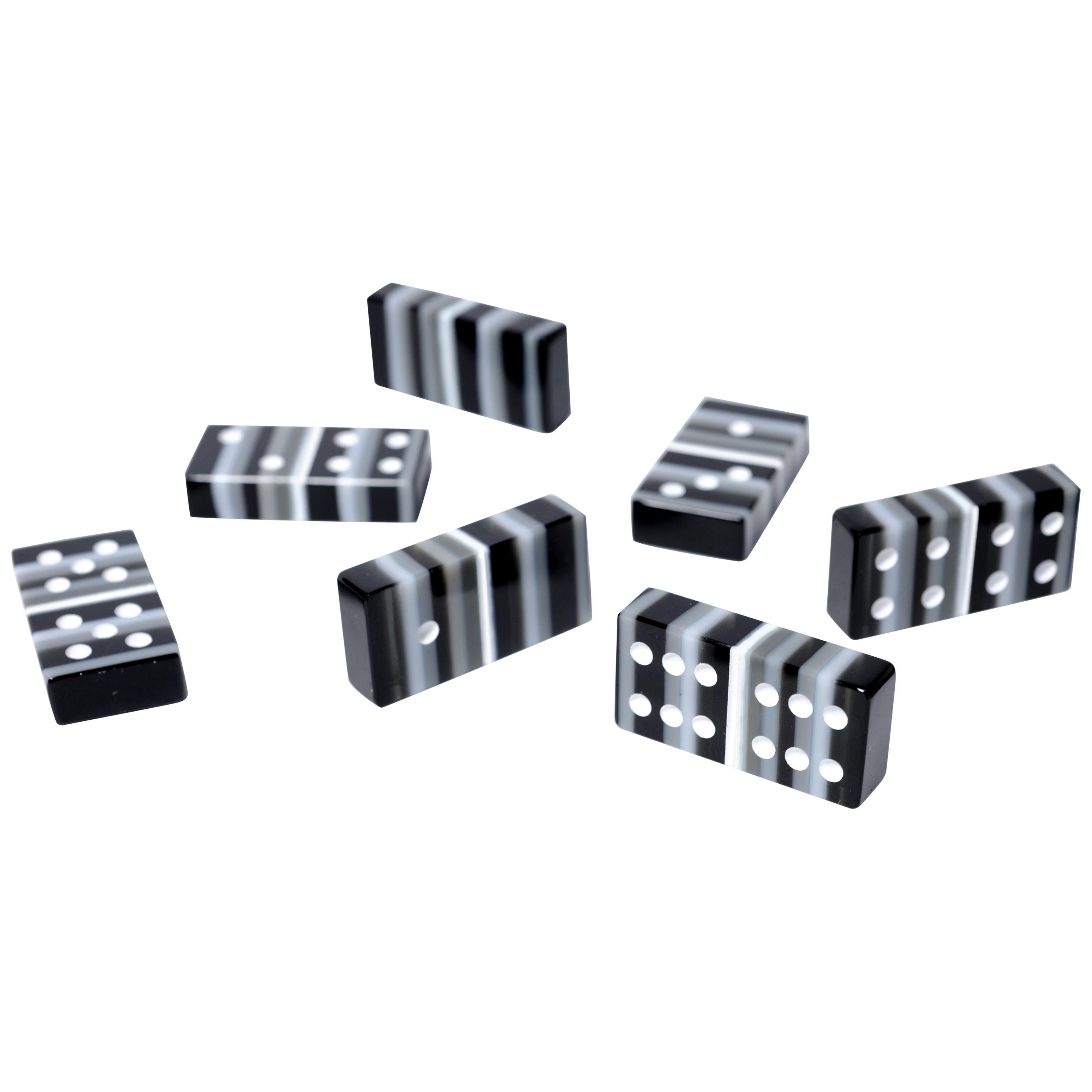 Black and White Art Glass Domino Barcode Collection with Wood Case