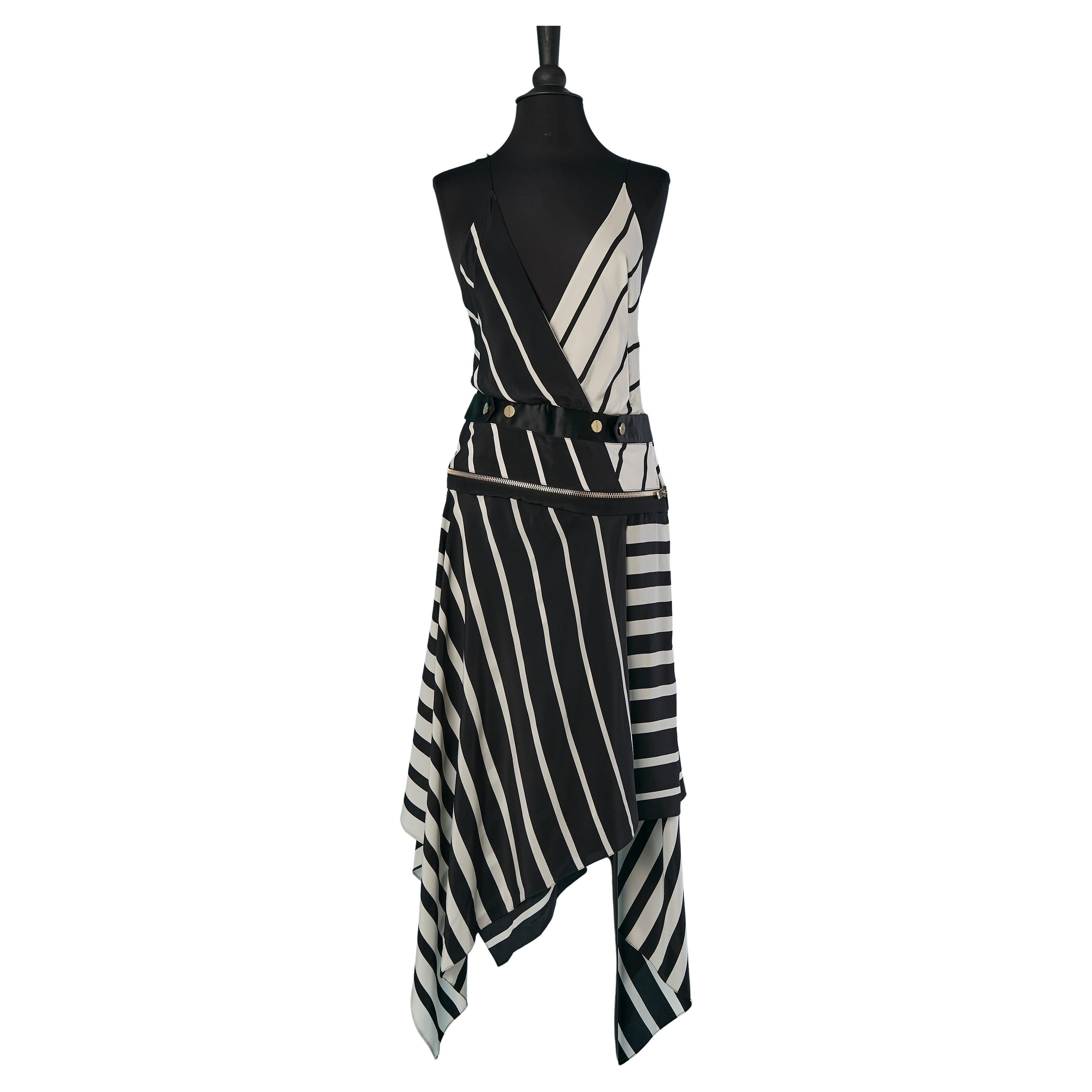 Black and white asymmetrical silk slip dress ALEXANDRE VAUTHIER Couture