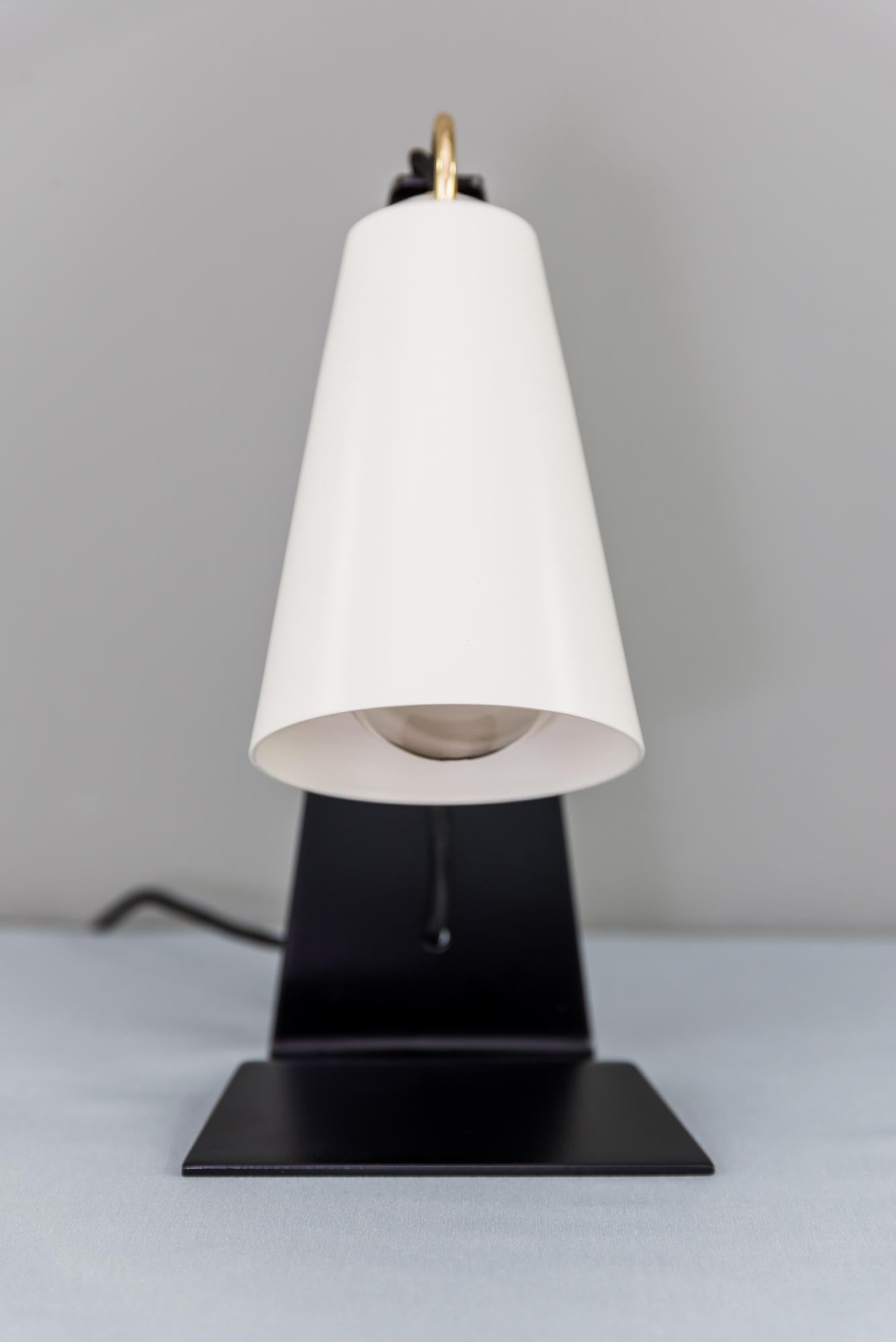 Black and white Austrian modernist metall table lamp hook by J. T. Kalmar, 1960s.